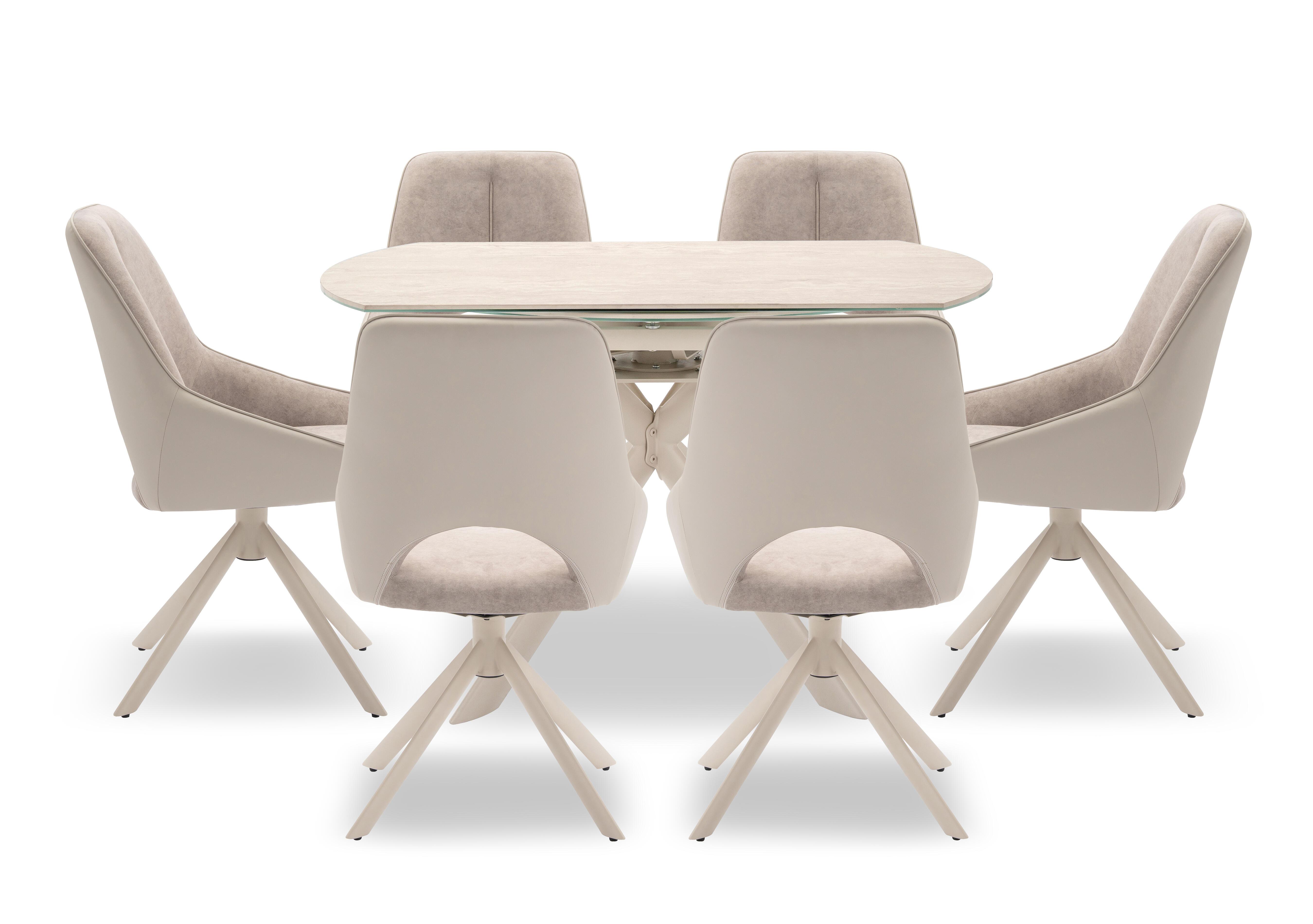 Tino Swivel Extending Dining Table and 6 Two Tone Swivel Dining Chairs in  on Furniture Village