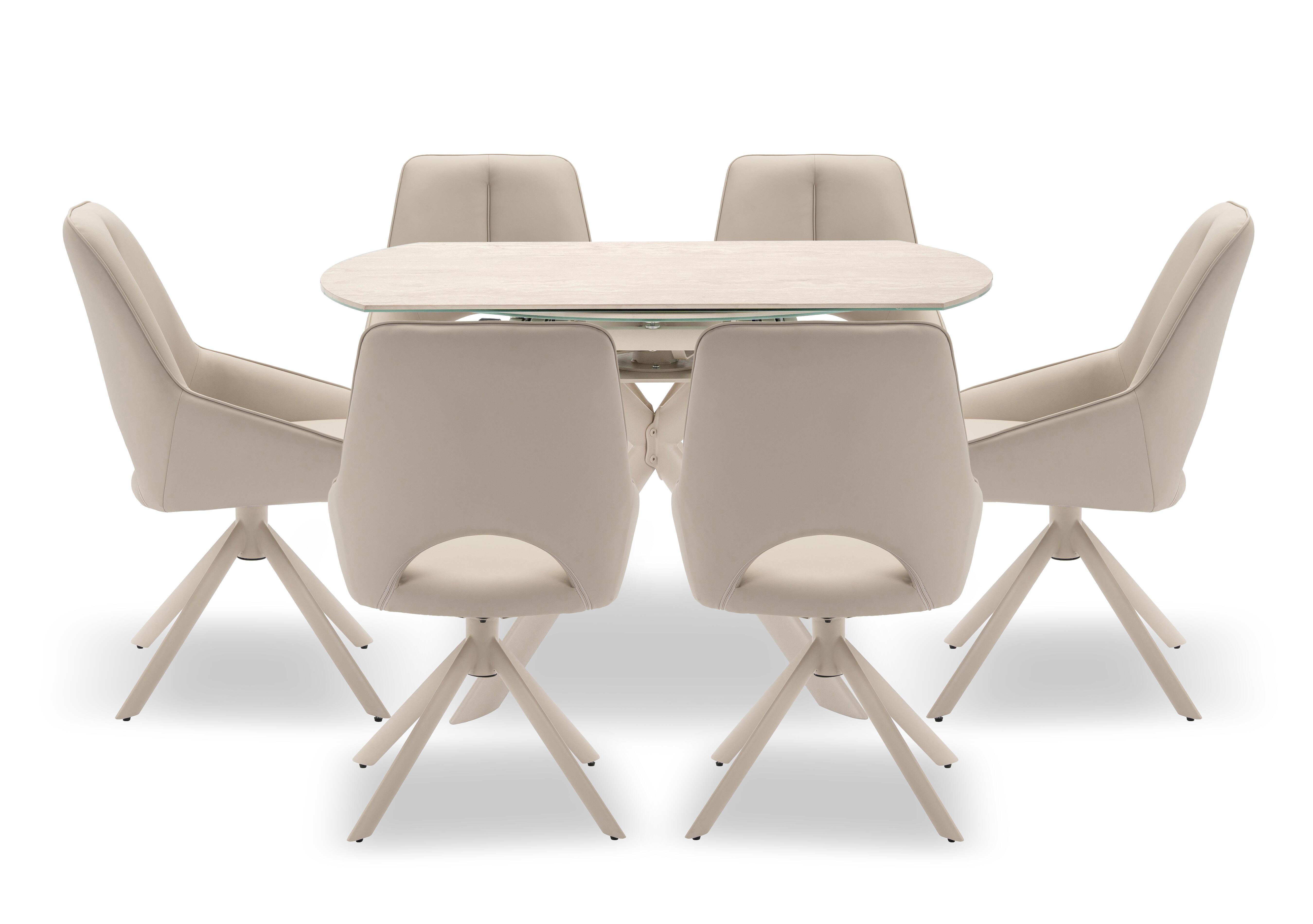 Tino Swivel Extending Dining Table and 6 Faux Leather Swivel Dining Chairs in  on Furniture Village