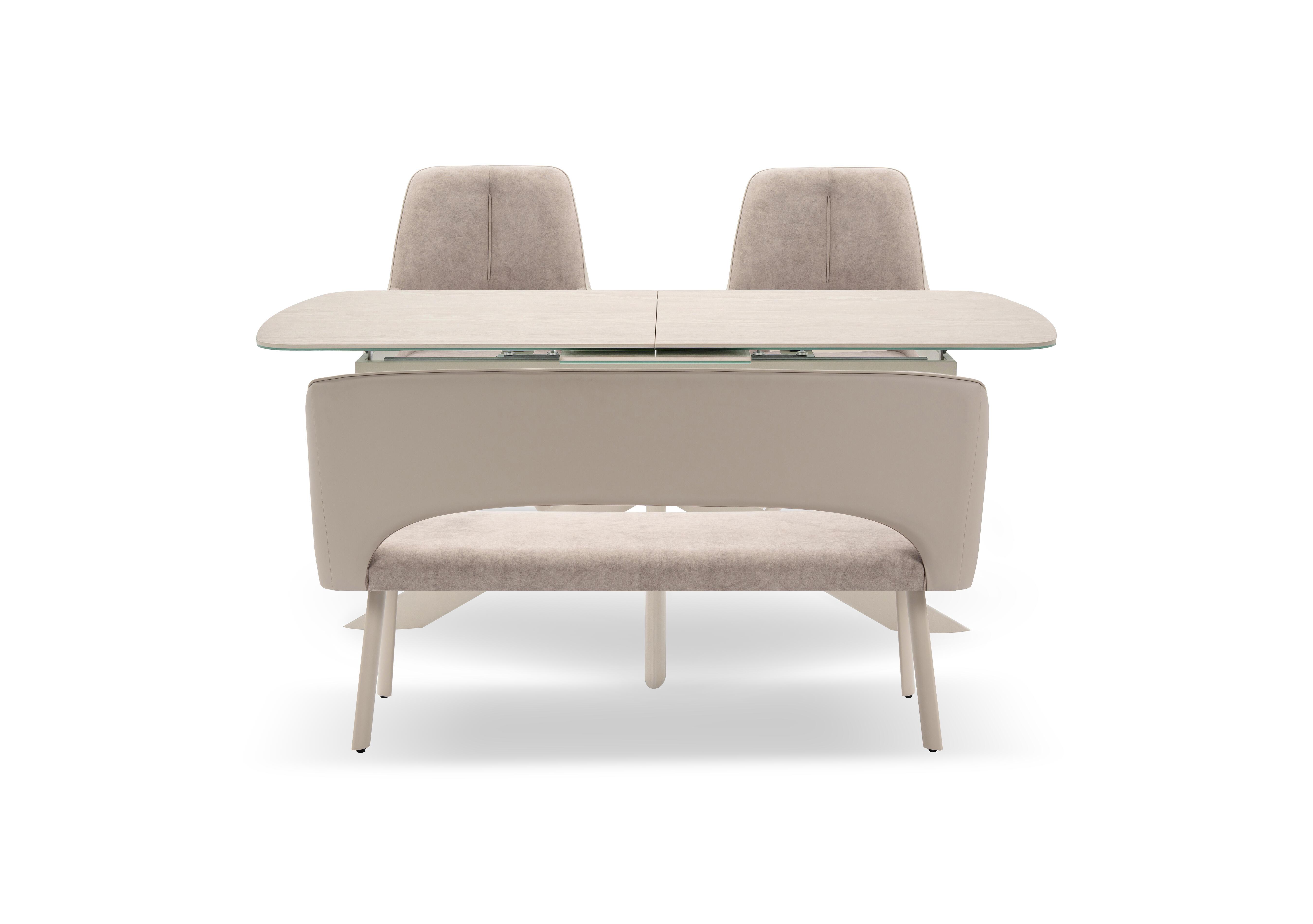 Tino Large Pop-up Extending Dining Table with 2 Swivel Dining Chairs and a High Back Dining Bench in Two Tone Upholstery in  on Furniture Village