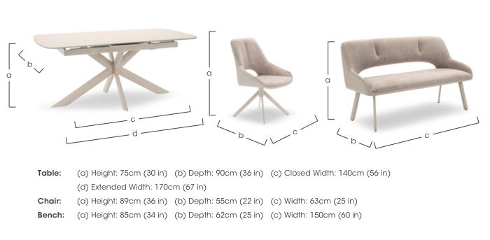 Tino Large Pop-up Extending Dining Table with 2 Swivel Dining Chairs and a High Back Dining Bench in Two Tone Upholstery in  on Furniture Village