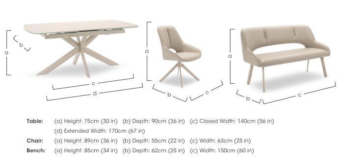Tino Large Pop-up Extending Dining Table with 2 Swivel Chairs and a High Back Dining Bench in Faux Leather in  on Furniture Village