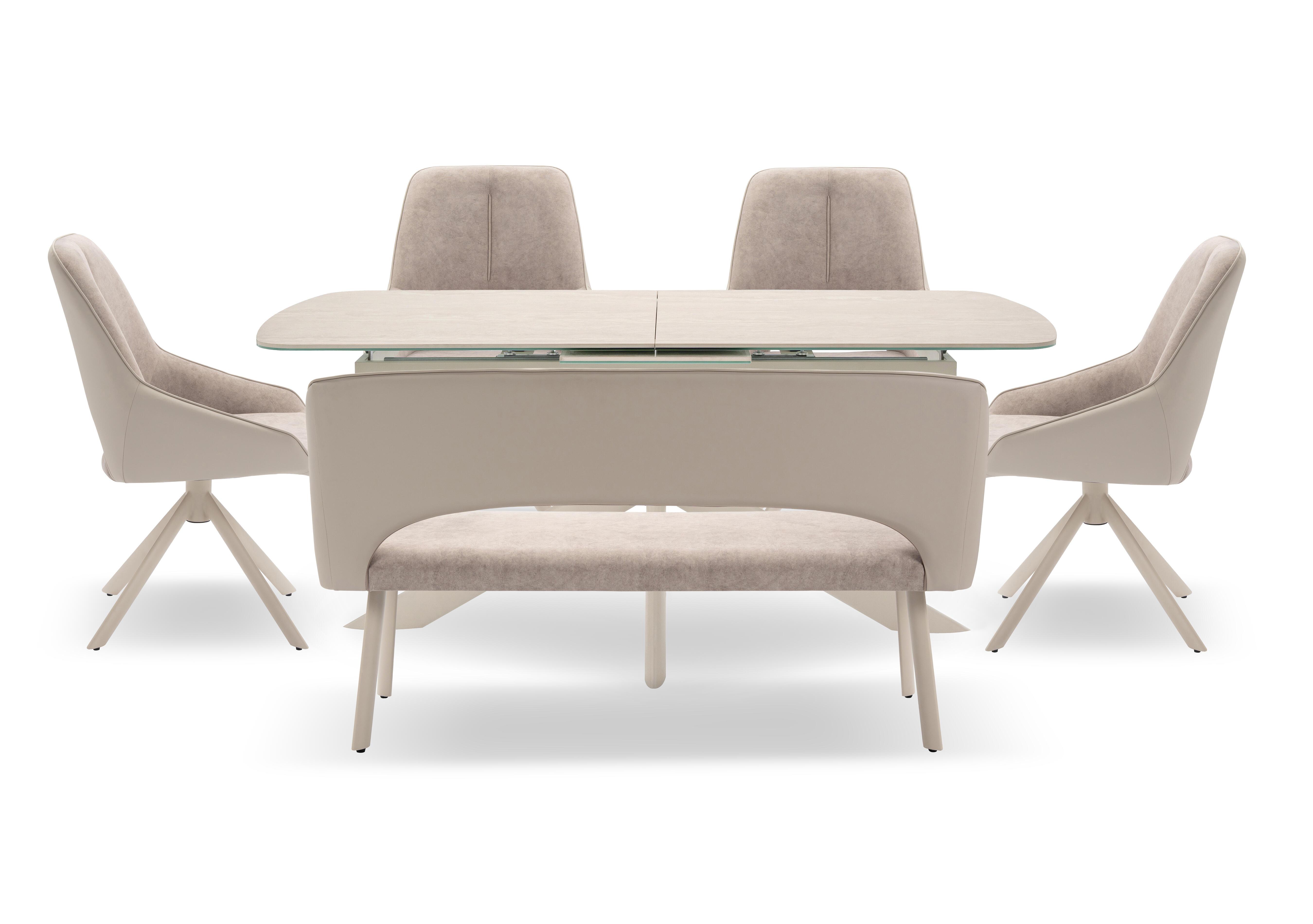 Tino Large Pop-up Extending Dining Table with 4 Swivel Dining Chairs and a High Back Dining Bench in Two Tone Upholstery in  on Furniture Village