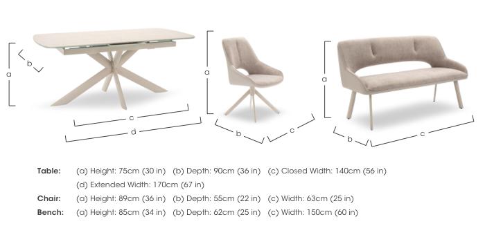 Tino Large Pop-up Extending Dining Table with 4 Swivel Dining Chairs and a High Back Dining Bench in Two Tone Upholstery in  on Furniture Village