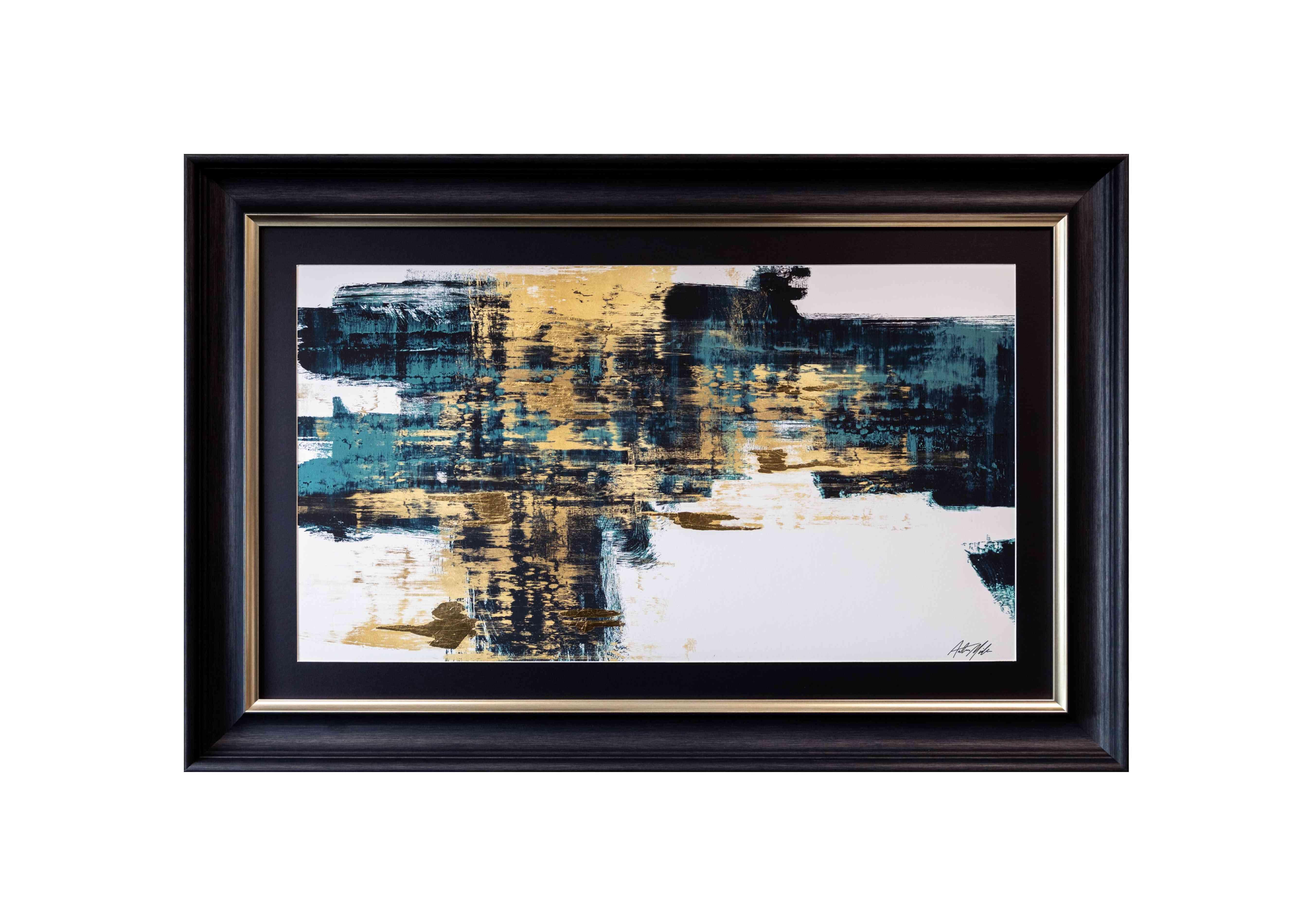 Teal and Gold Abstract Landscape Framed Picture in  on Furniture Village