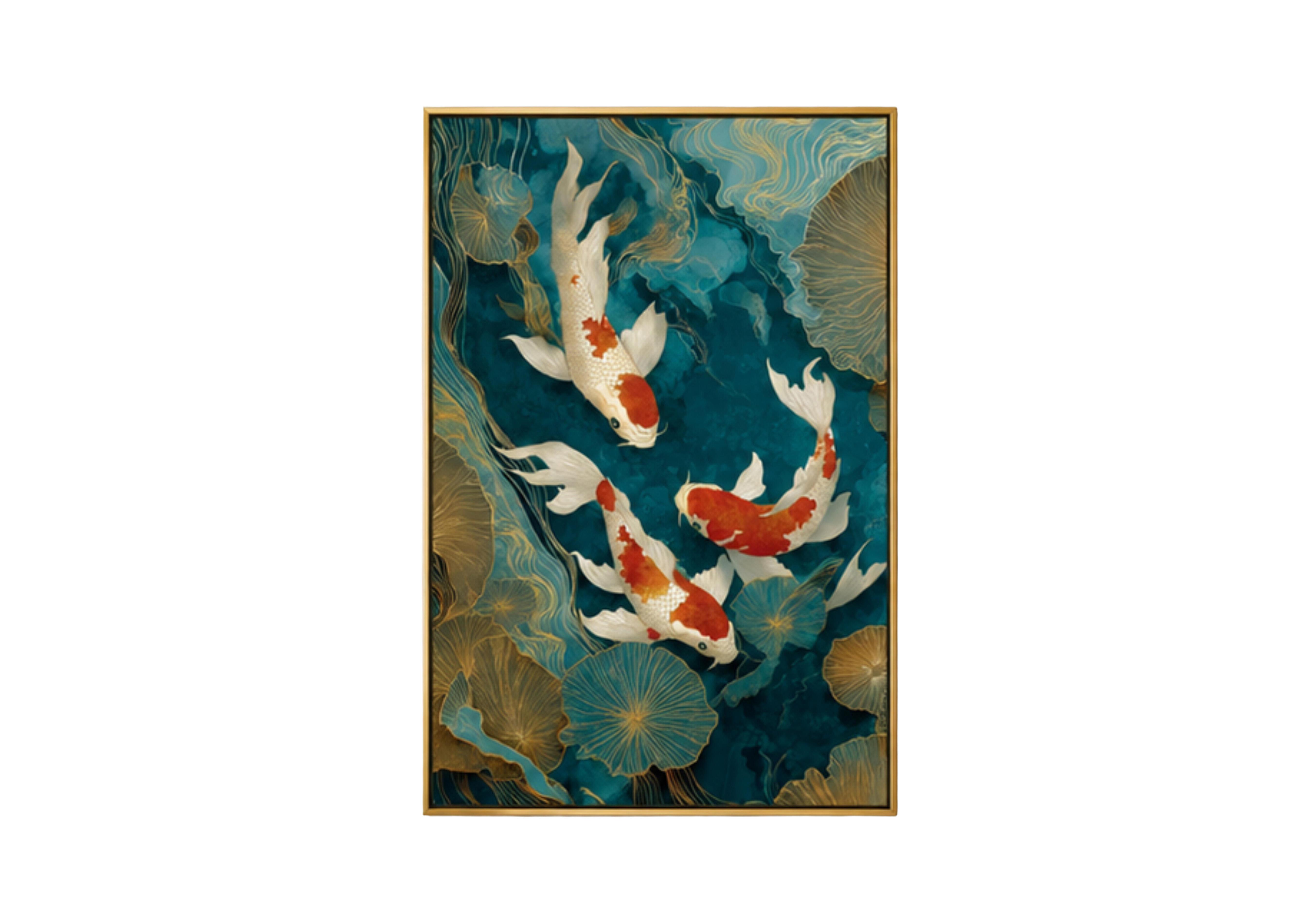 Teal River Koi 1 Framed Velvet Canvas in  on Furniture Village