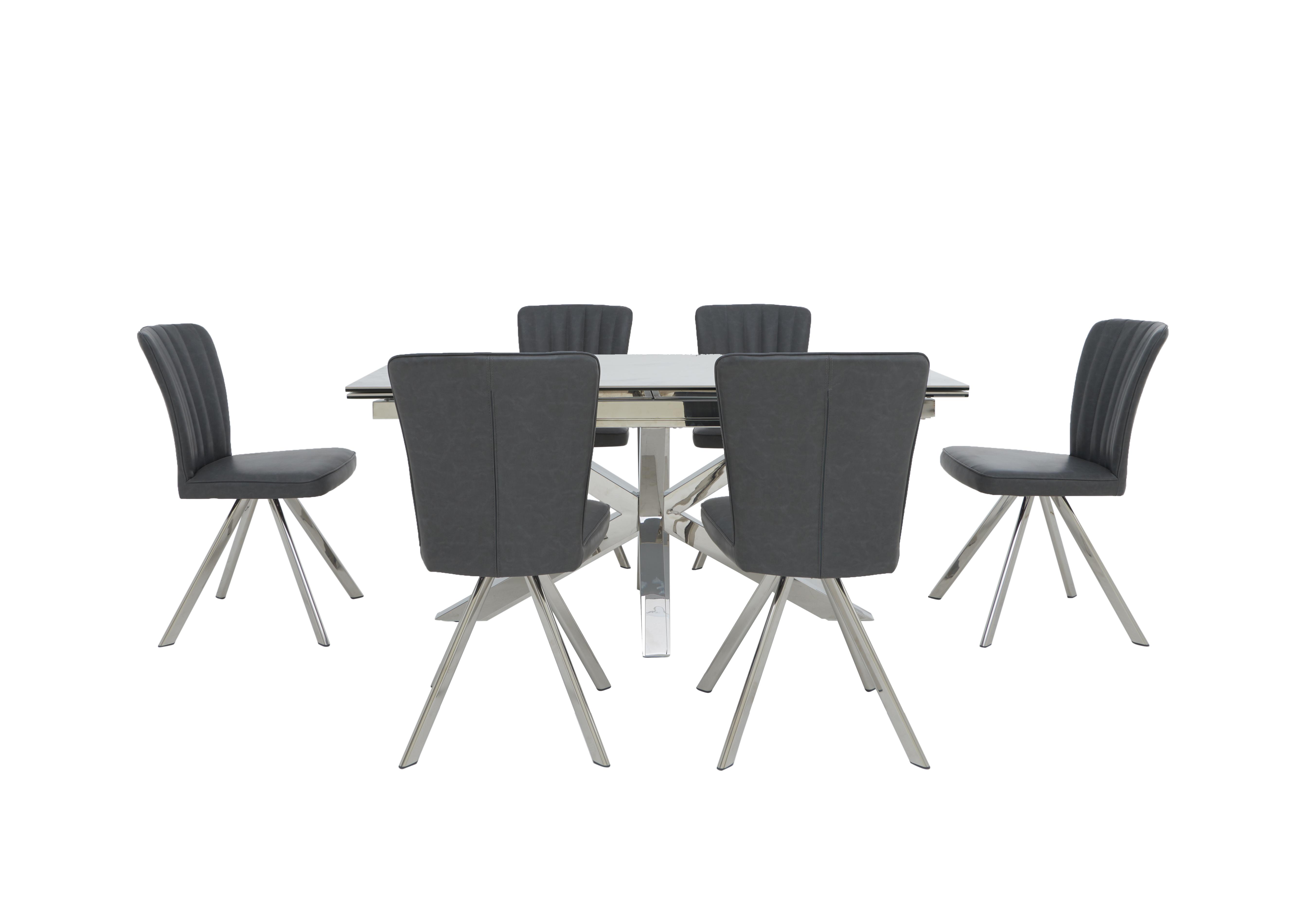 Vegas Extending Dining Table with 6 Faux Leather Swivel Dining Chairs Dining Set in  on Furniture Village