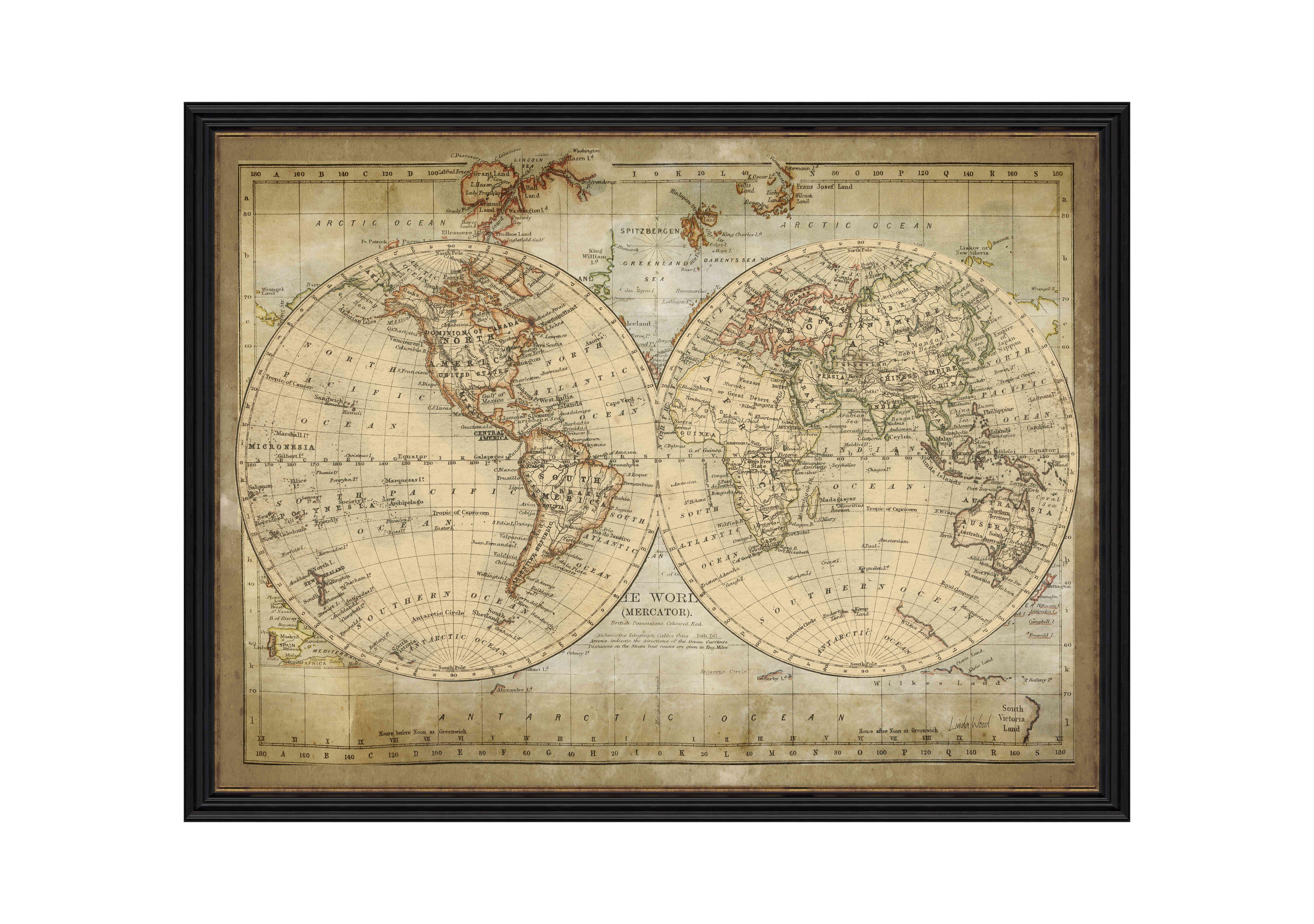 Vintage World Map Framed Picture in  on Furniture Village