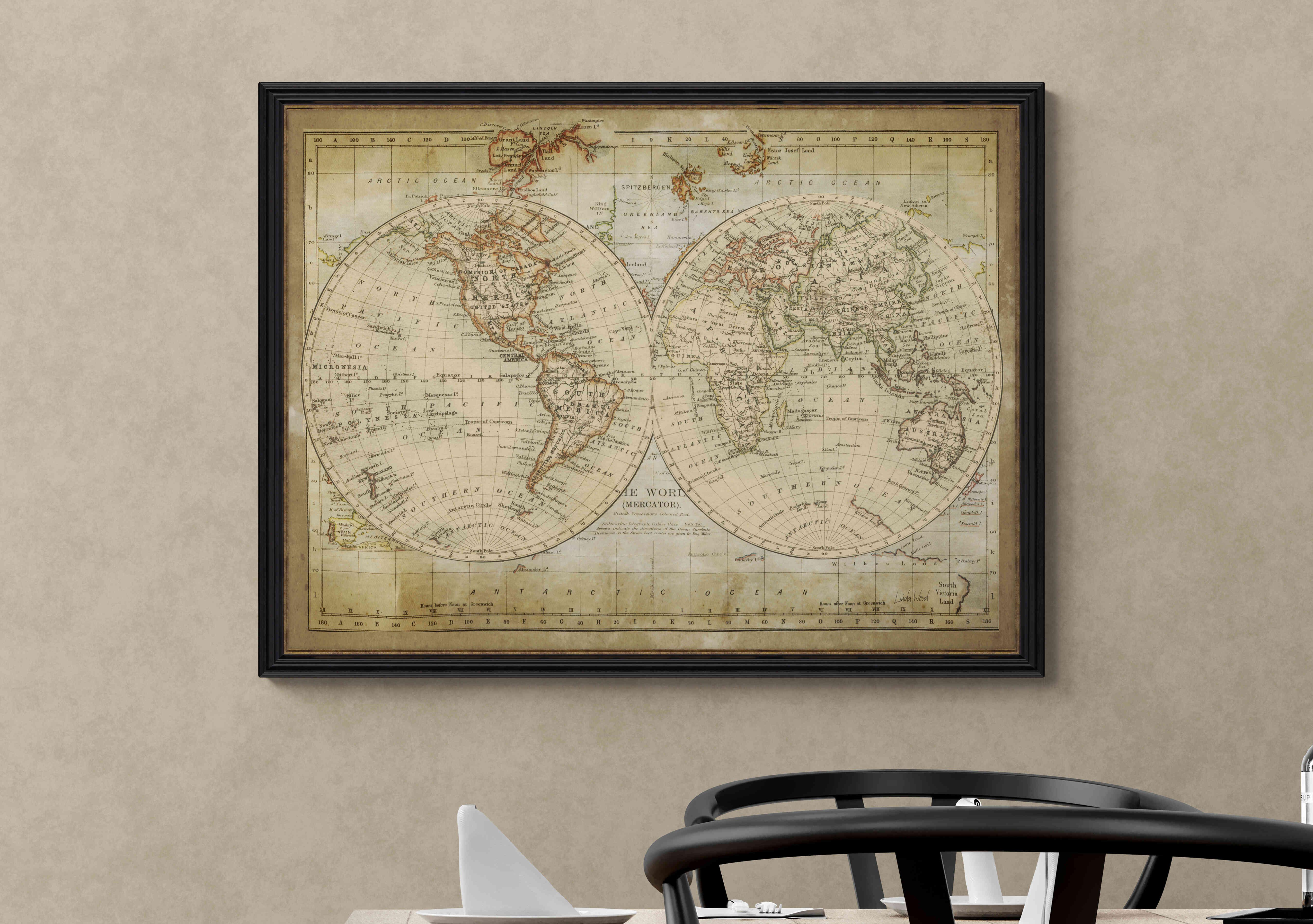 Vintage World Map Framed Picture in  on Furniture Village