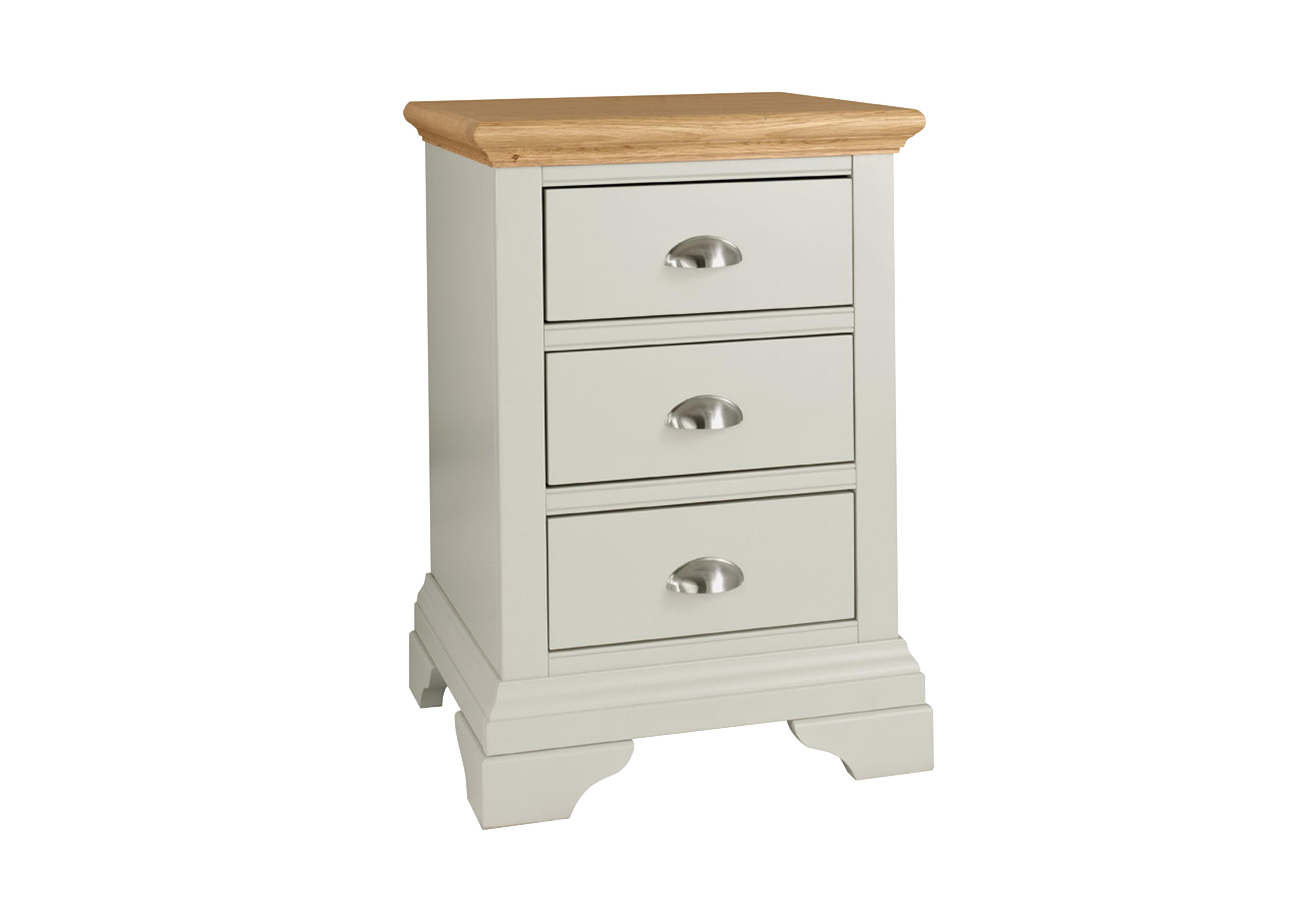 Emily 3 Drawer Bedside Chest in Soft Grey And Oak on Furniture Village