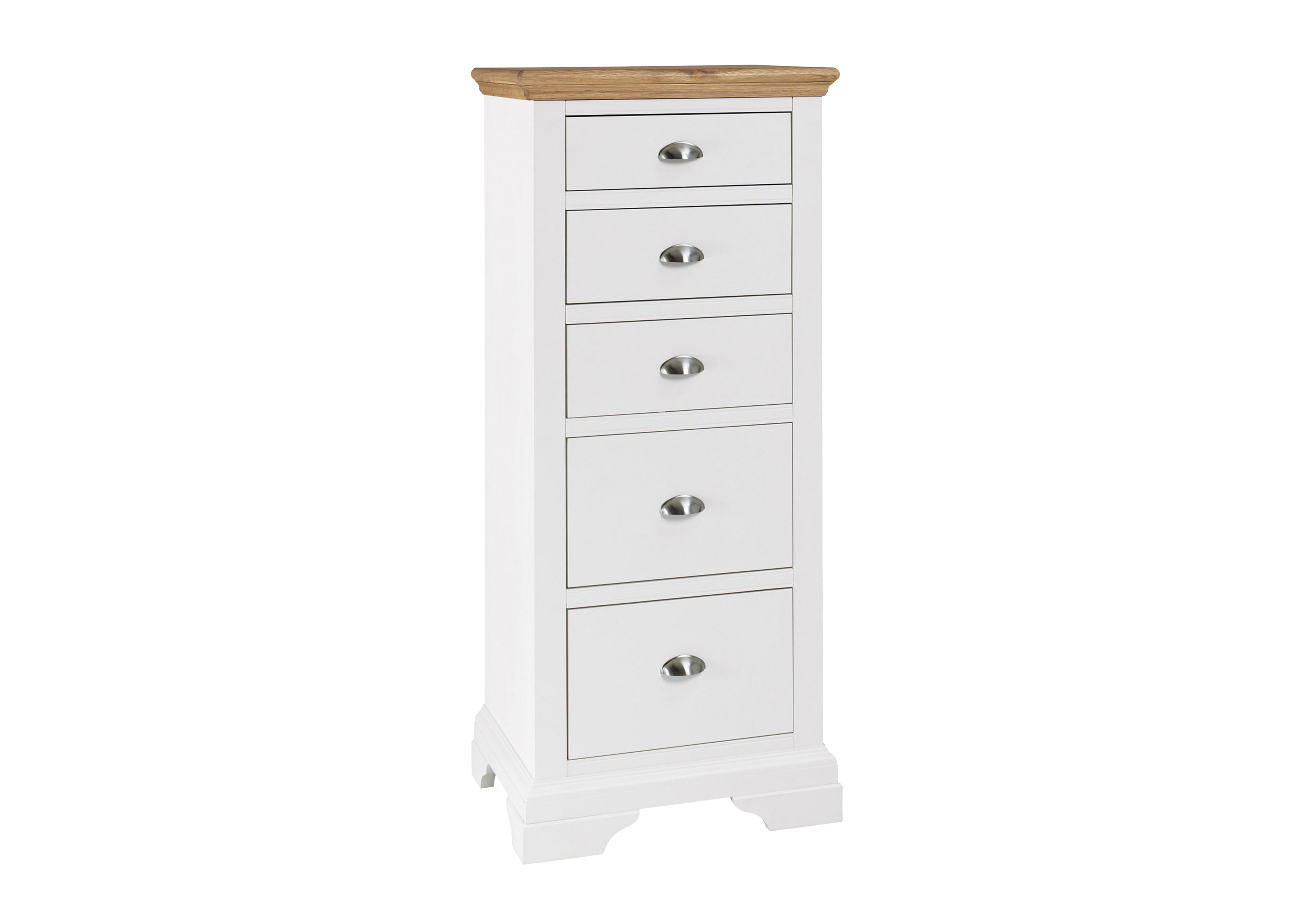Emily 5 Drawer Tall Chest in Ivory And Oak on Furniture Village