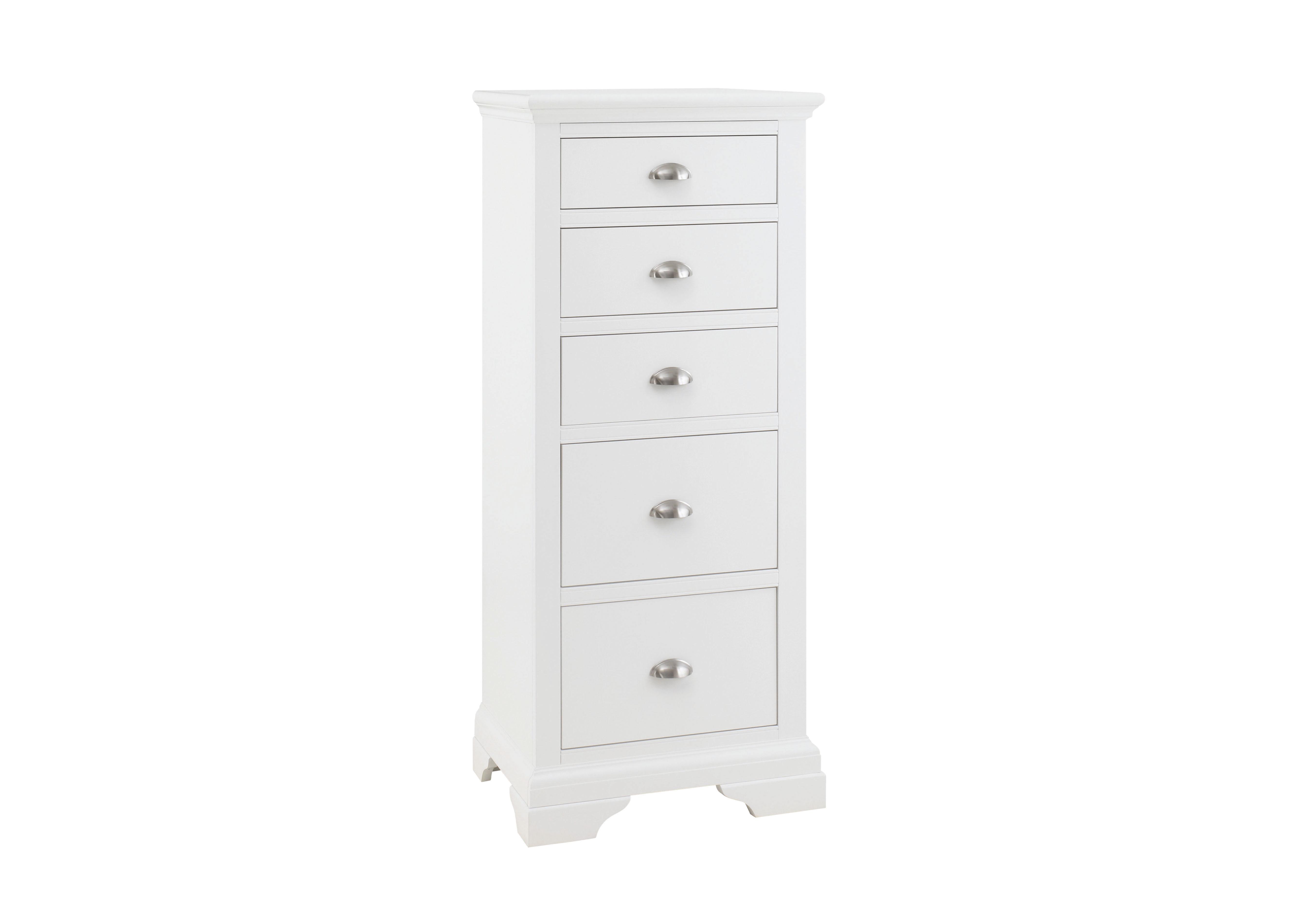 Emily 5 Drawer Tall Chest in White on Furniture Village