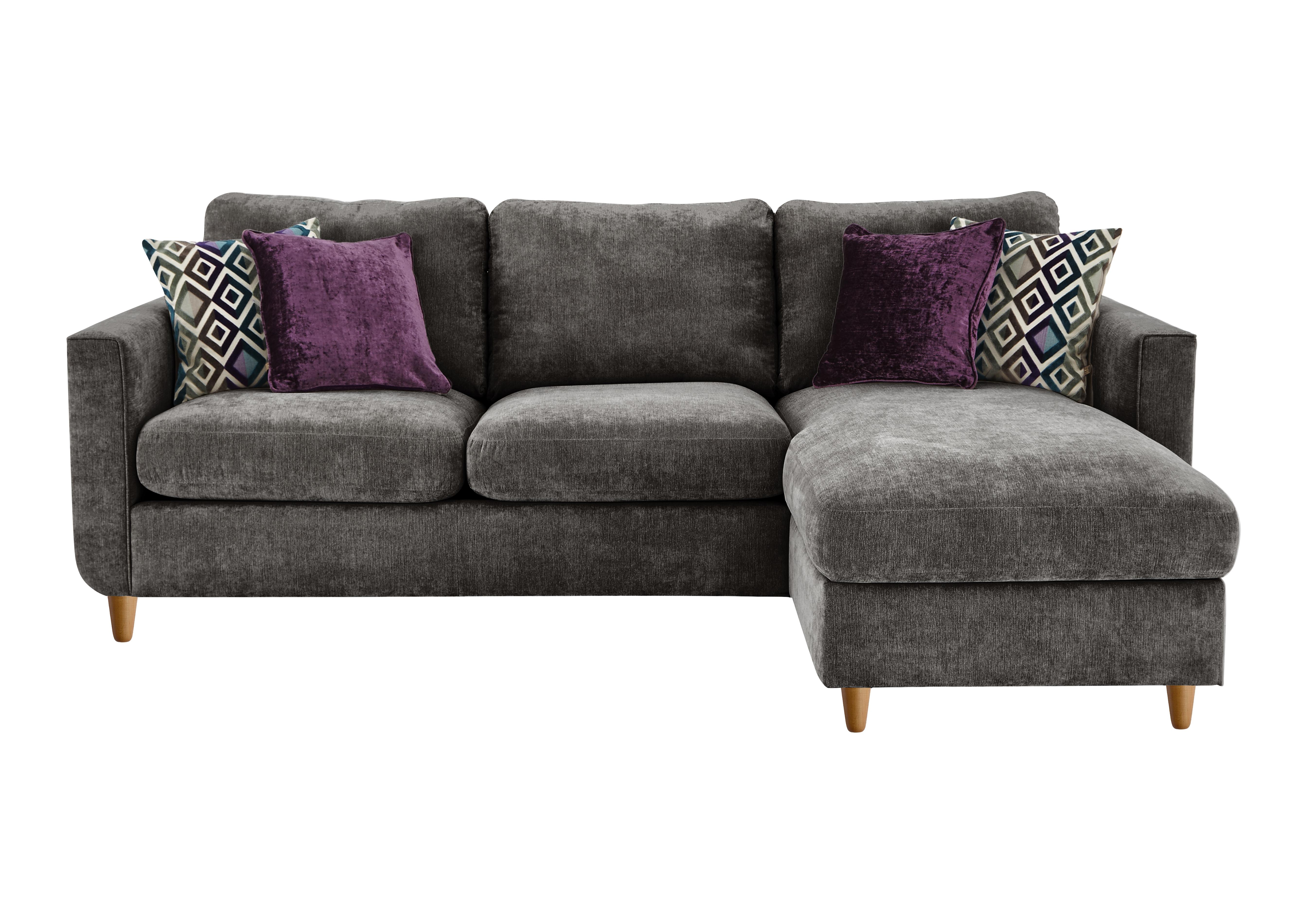 Esprit Fabric Chaise Sofa Bed with Storage in Pewter Beech Feet on Furniture Village