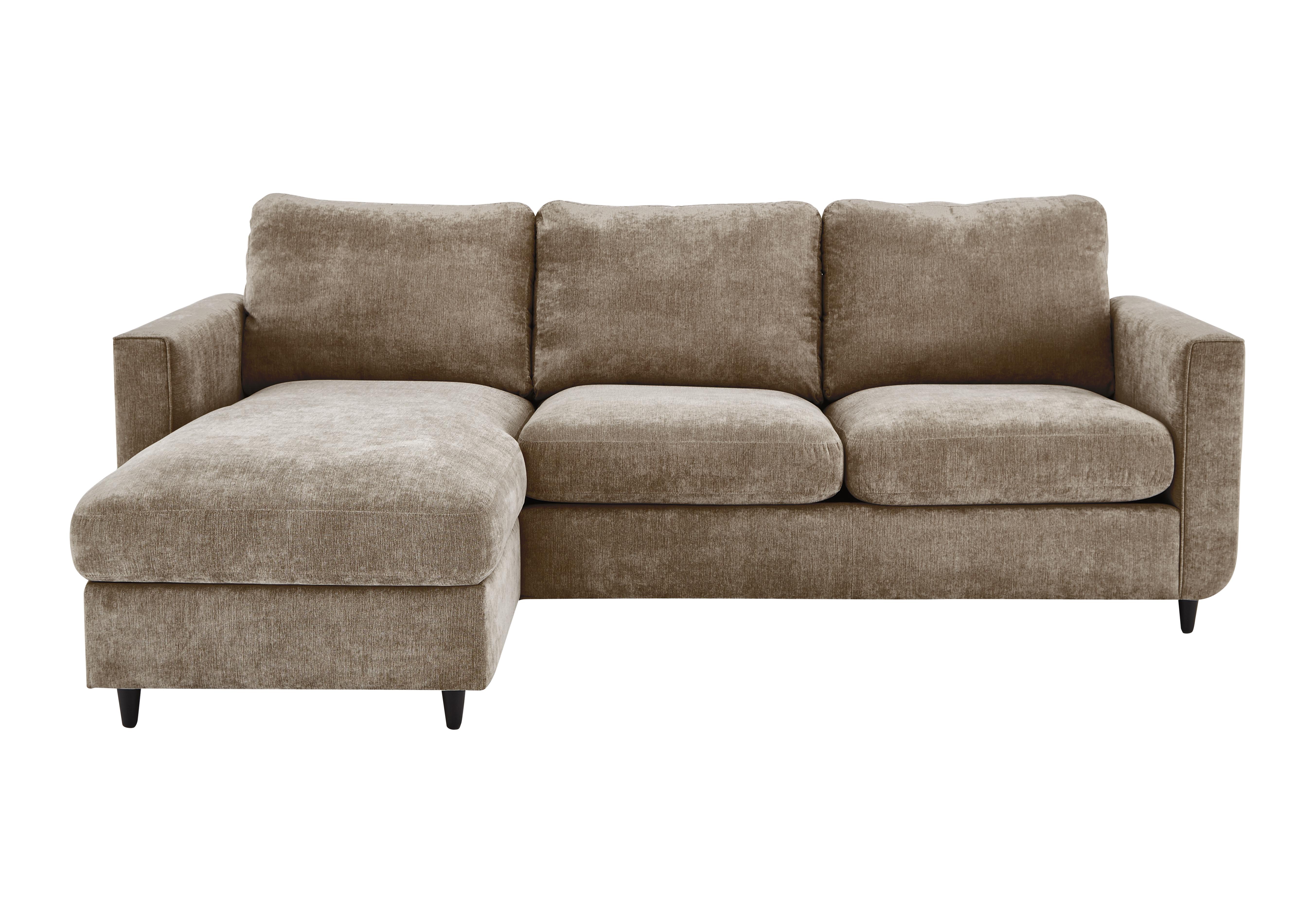 Esprit Fabric Chaise Sofa Bed with Storage in Taupe Ebony Feet on Furniture Village