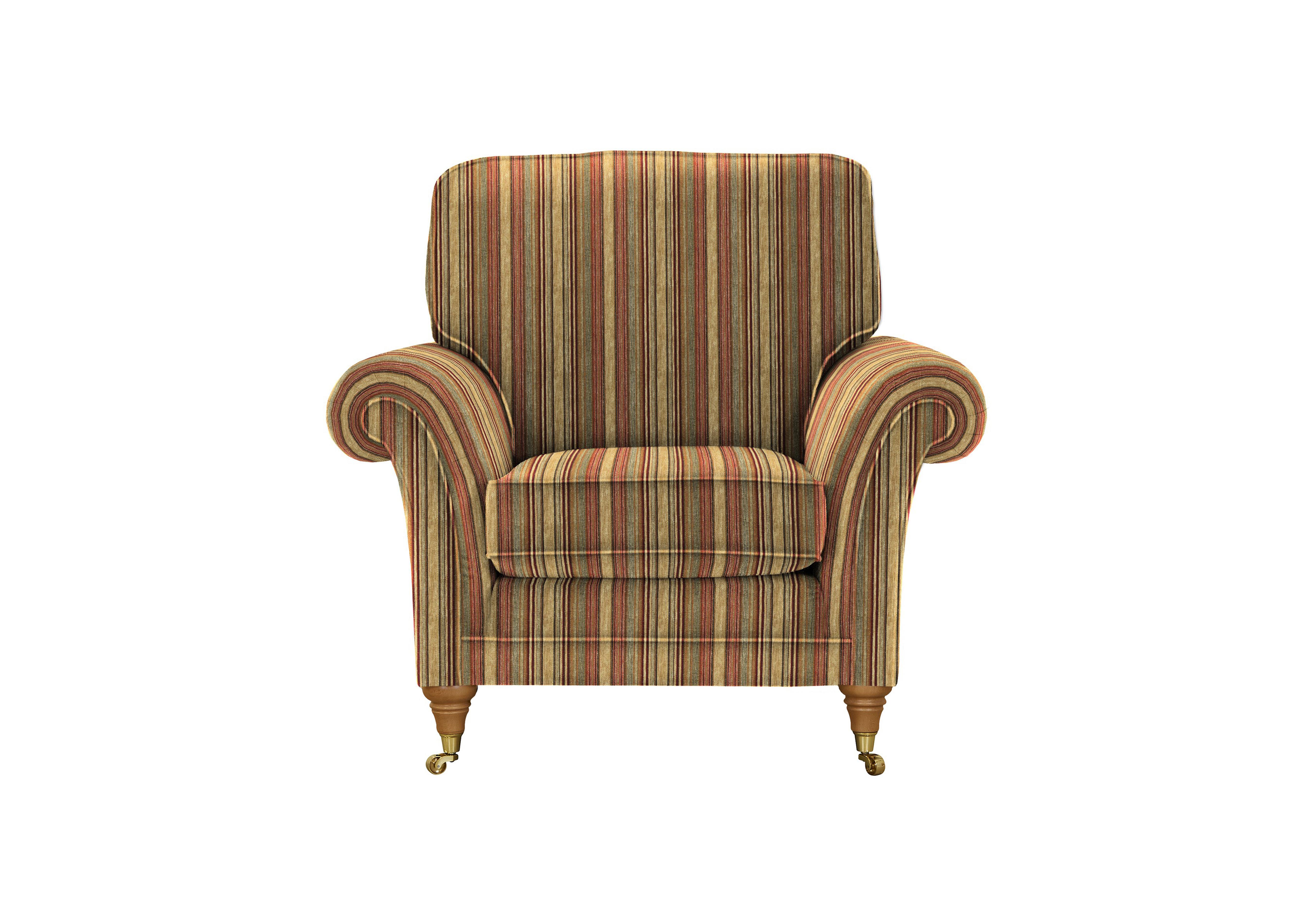 Burghley Fabric Armchair in 50029-318 Baslow Stripe Gold on Furniture Village