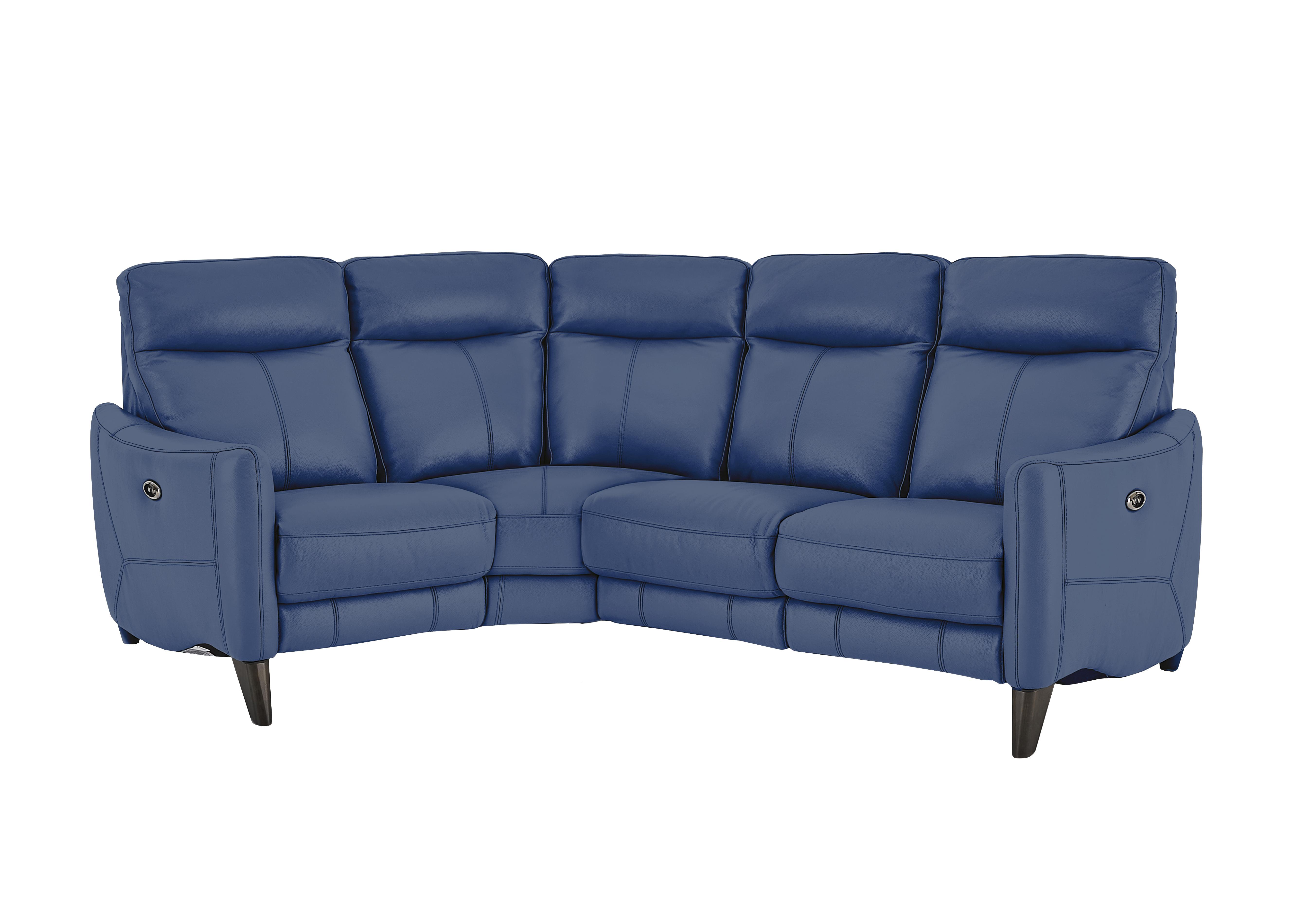 Compact Collection Petit Leather Corner Sofa in Bv-313e Ocean Blue on Furniture Village