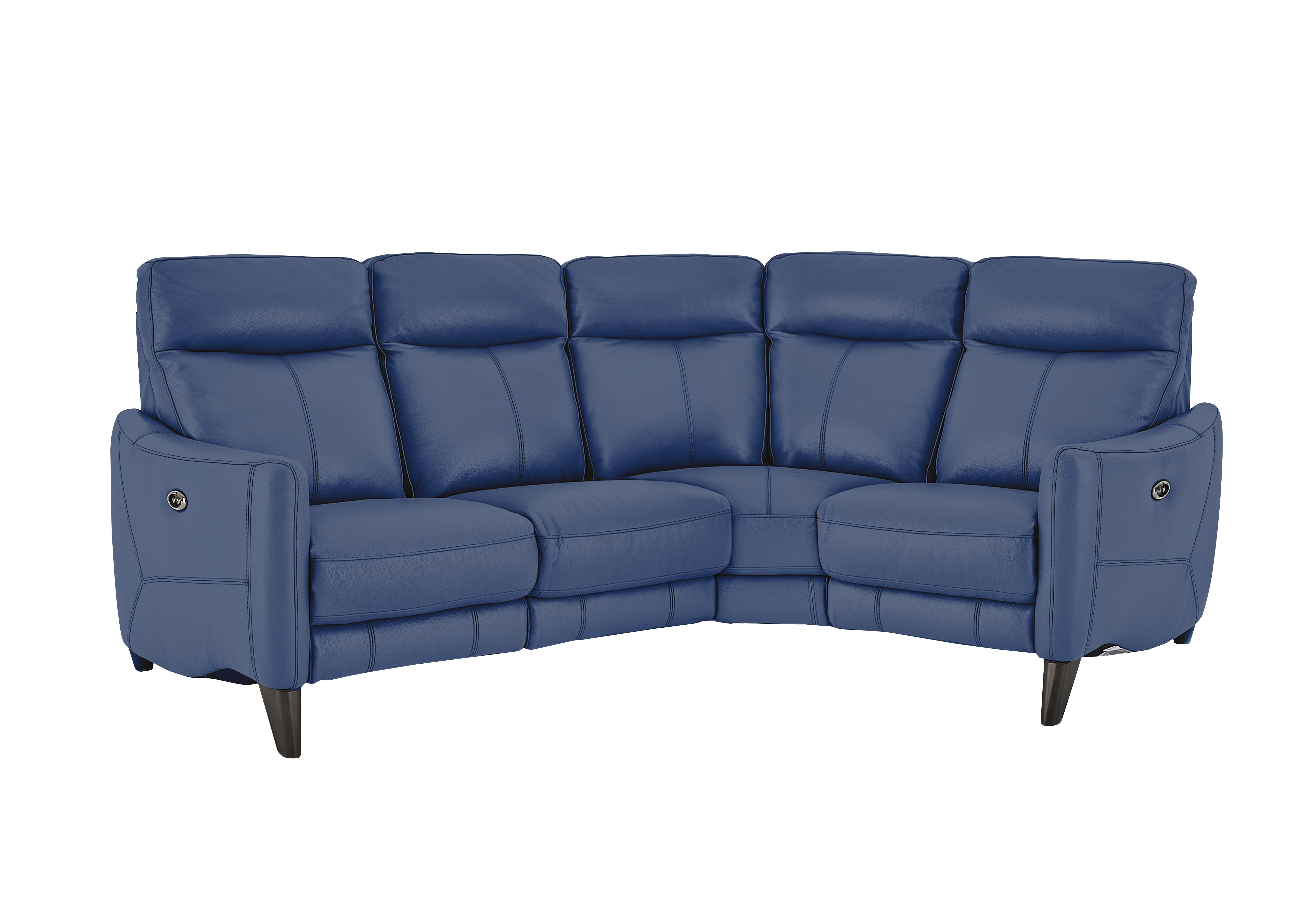 Compact Collection Petit Leather Corner Sofa in Bv-313e Ocean Blue on Furniture Village