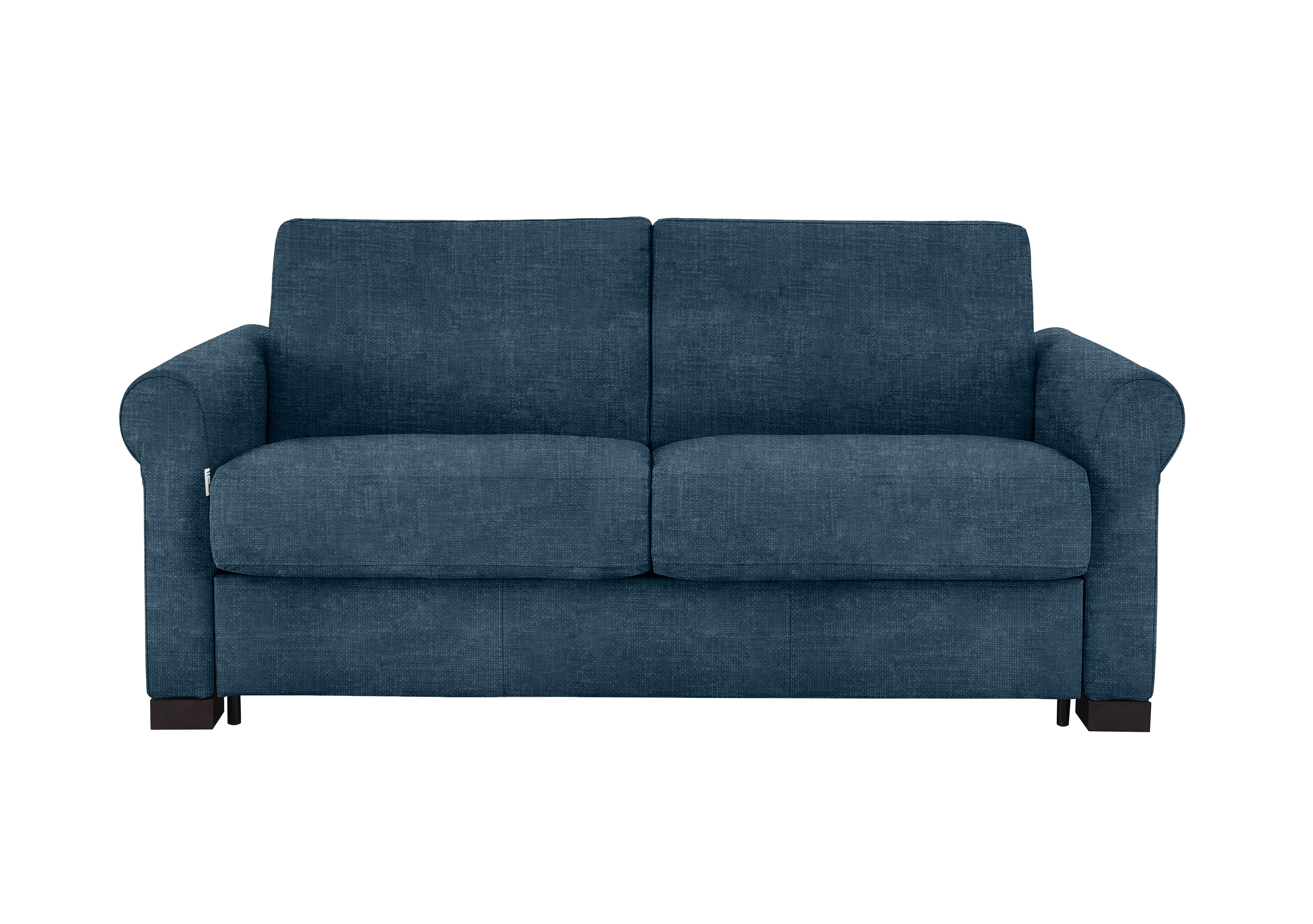 Alcova 2 Seater Fabric Sofa Bed with Scroll Arms in Baobab Blue 557 on Furniture Village