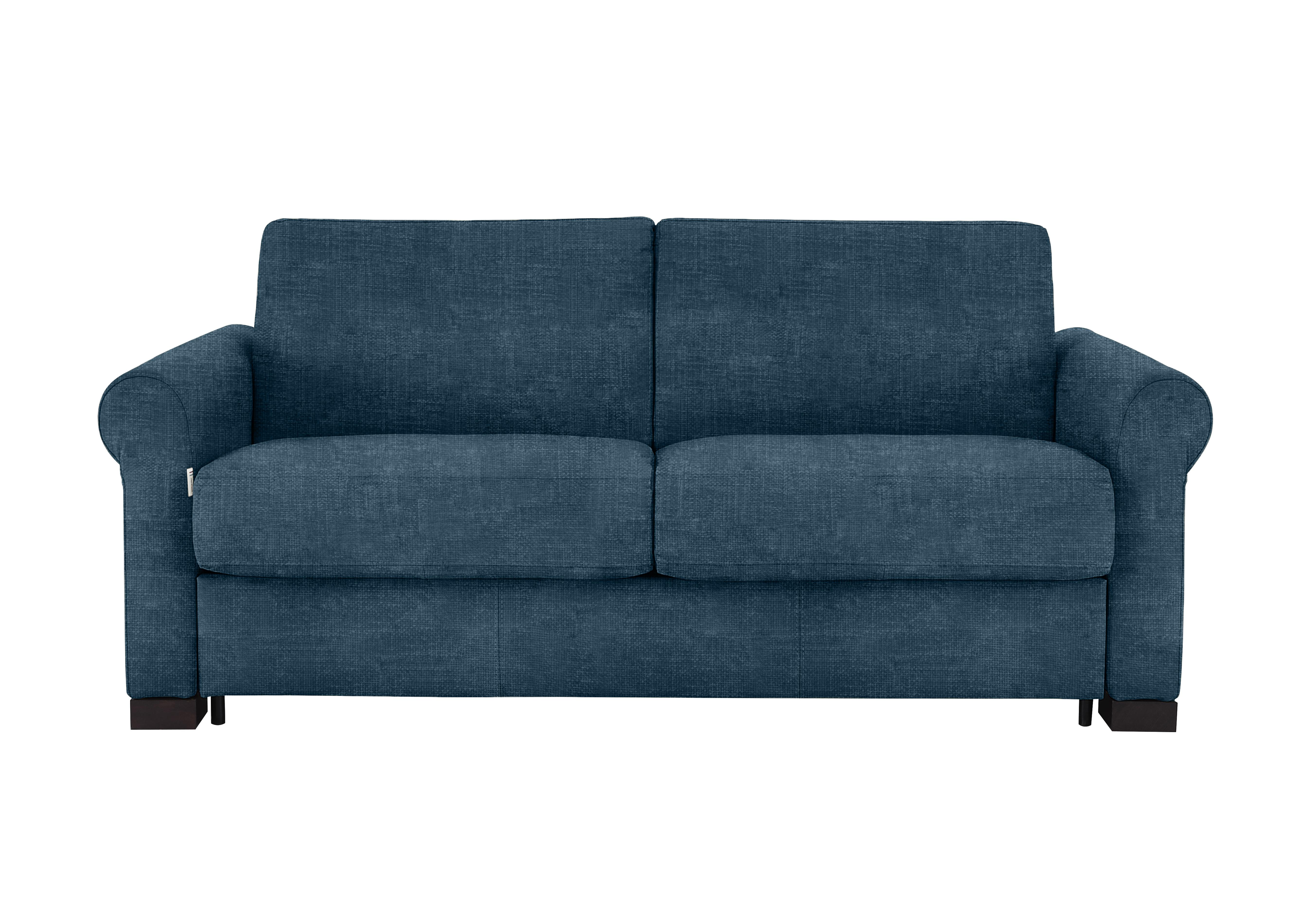 Alcova 2.5 Seater Fabric Sofa Bed with Scroll Arms in Baobab Blue 557 on Furniture Village
