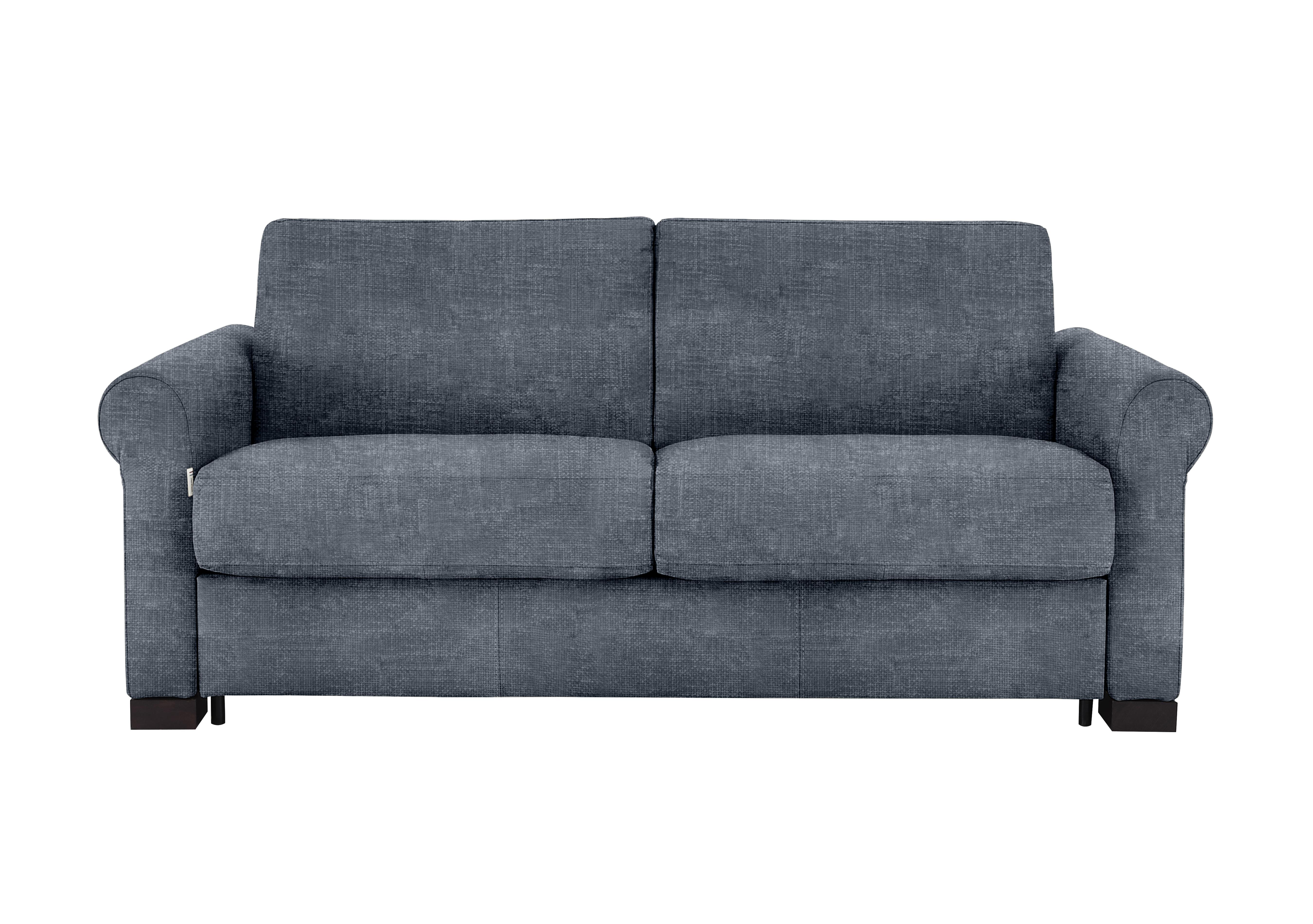 Alcova 2.5 Seater Fabric Sofa Bed with Scroll Arms in Zoia Yale Blue 8014 on Furniture Village