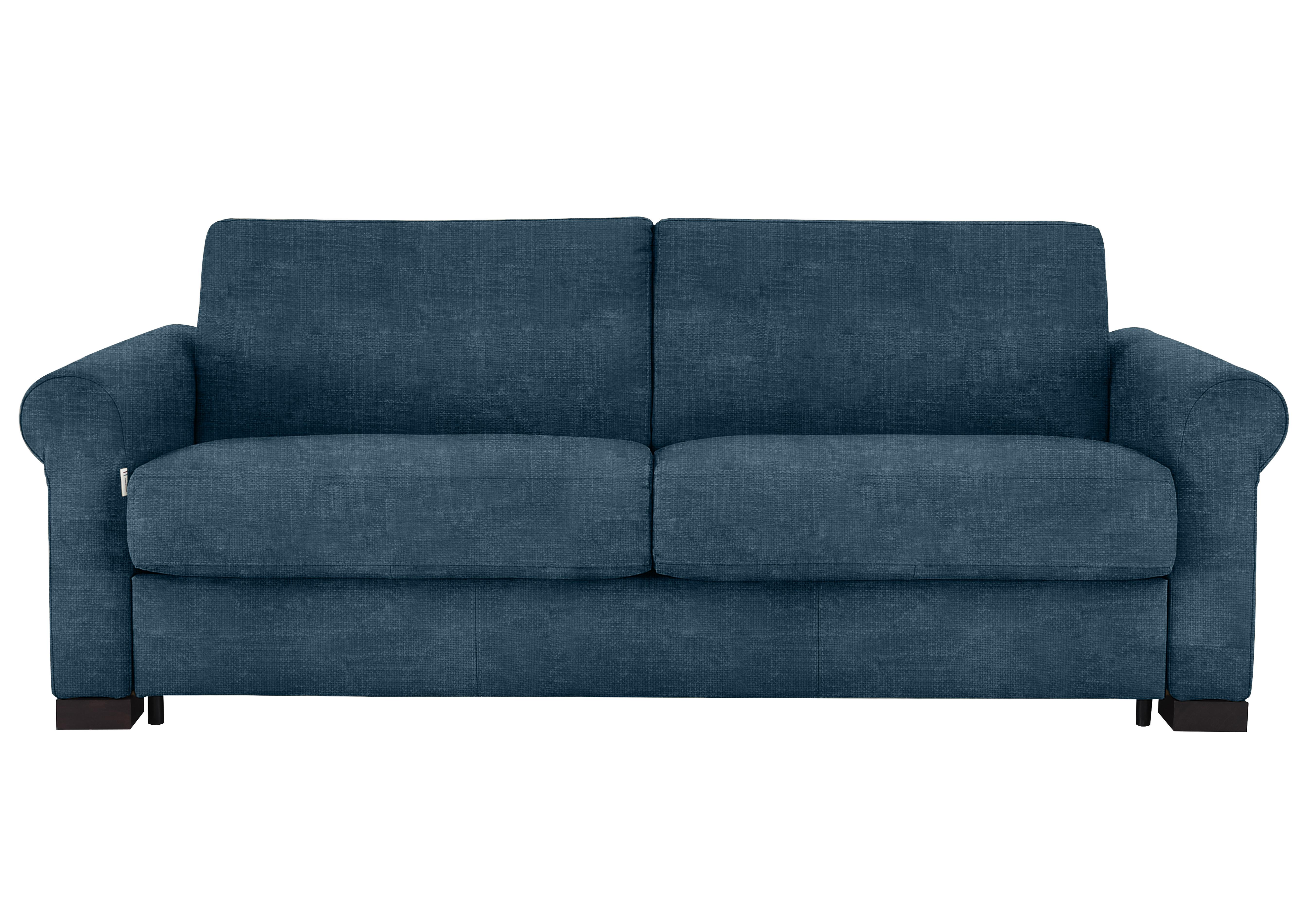 Alcova 3 Seater Fabric Sofa Bed with Scroll Arms in Baobab Blue 557 on Furniture Village