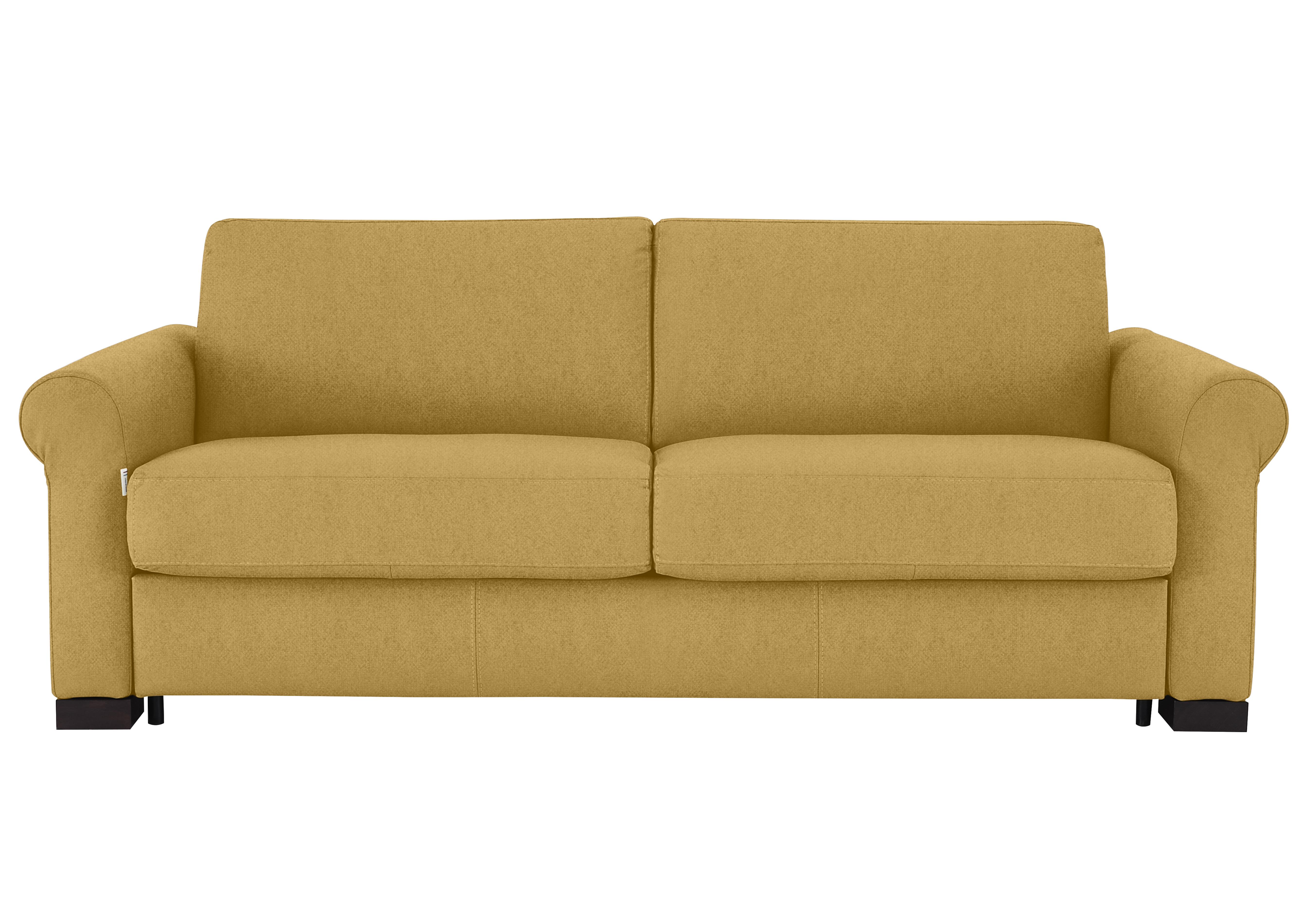 Alcova 3 Seater Fabric Sofa Bed with Scroll Arms in Fuente Mostaza on Furniture Village