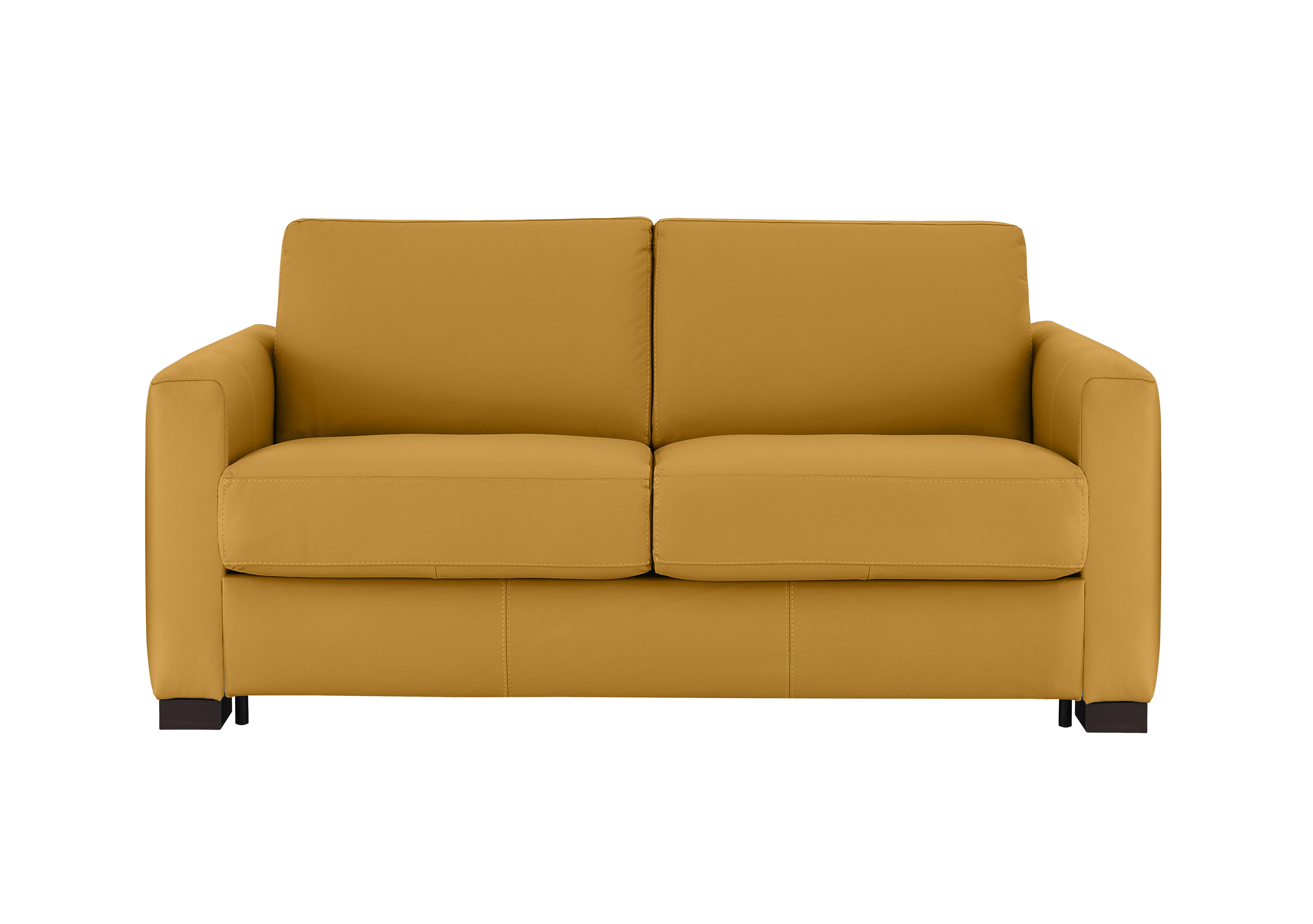 Alcova 2 Seater Leather Sofa Bed with Box Arms in Torello Senape 355 on Furniture Village