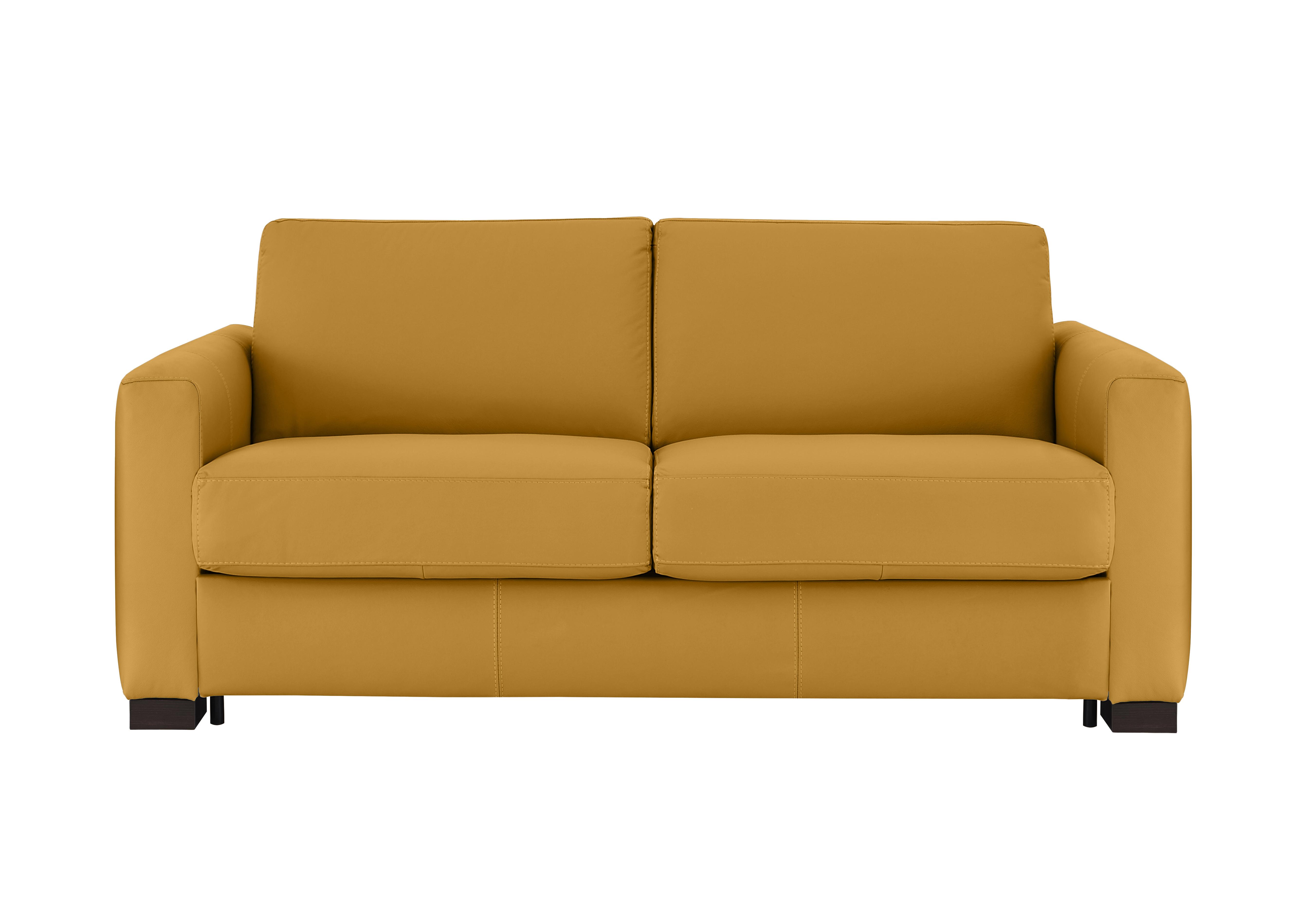 Alcova 2.5 Seater Leather Sofa Bed with Box Arms in Torello Senape 355 on Furniture Village