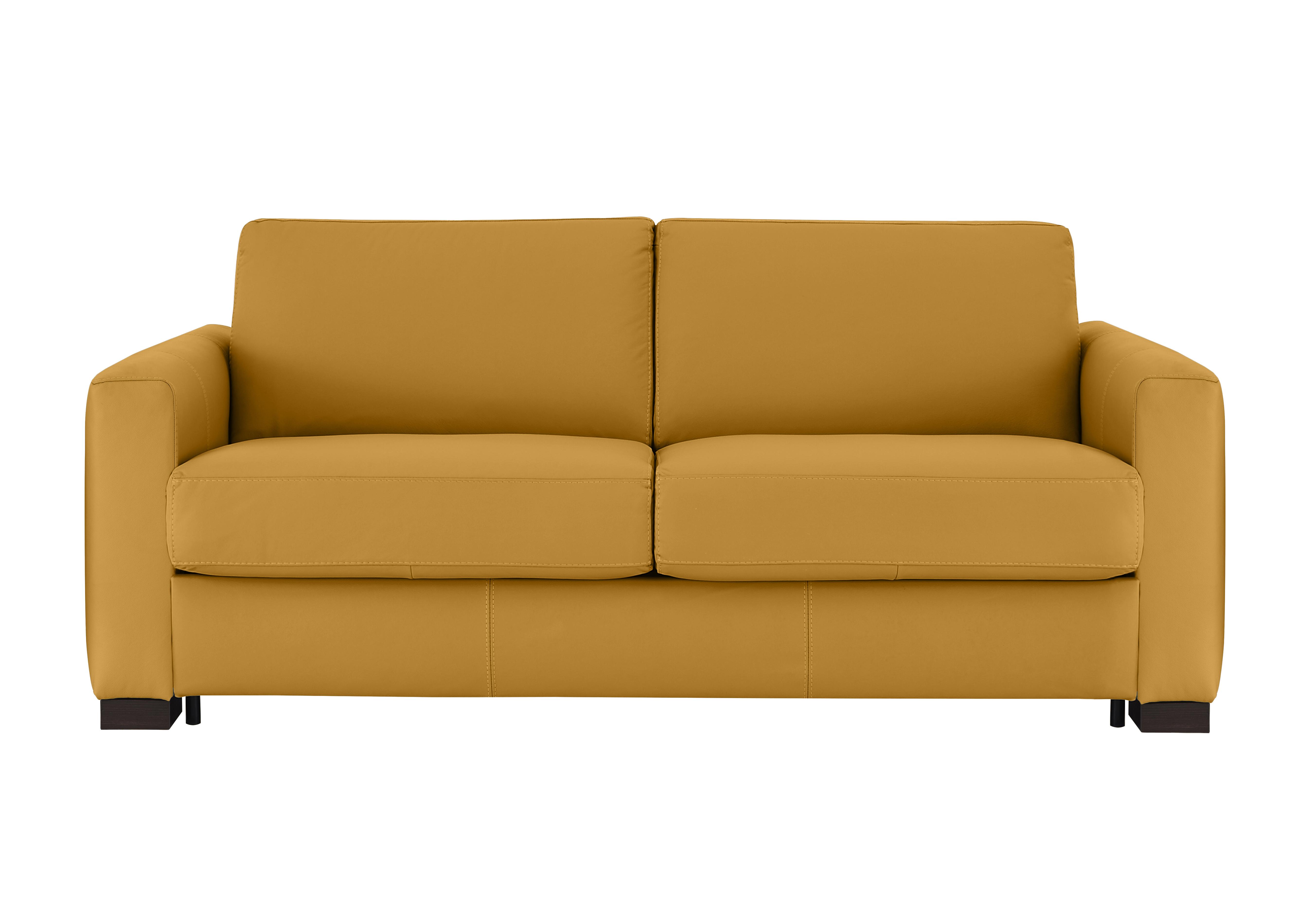 Alcova 3 Seater Leather Sofa Bed with Box Arms in Torello Senape 355 on Furniture Village