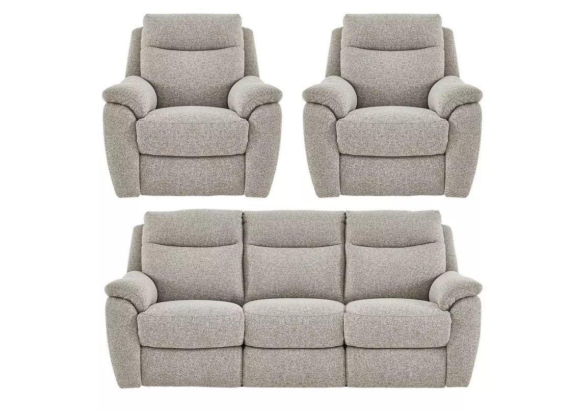 Snug Fabric Manual Recliner 3 Seater Sofa and 2 Armchairs Furniture Village