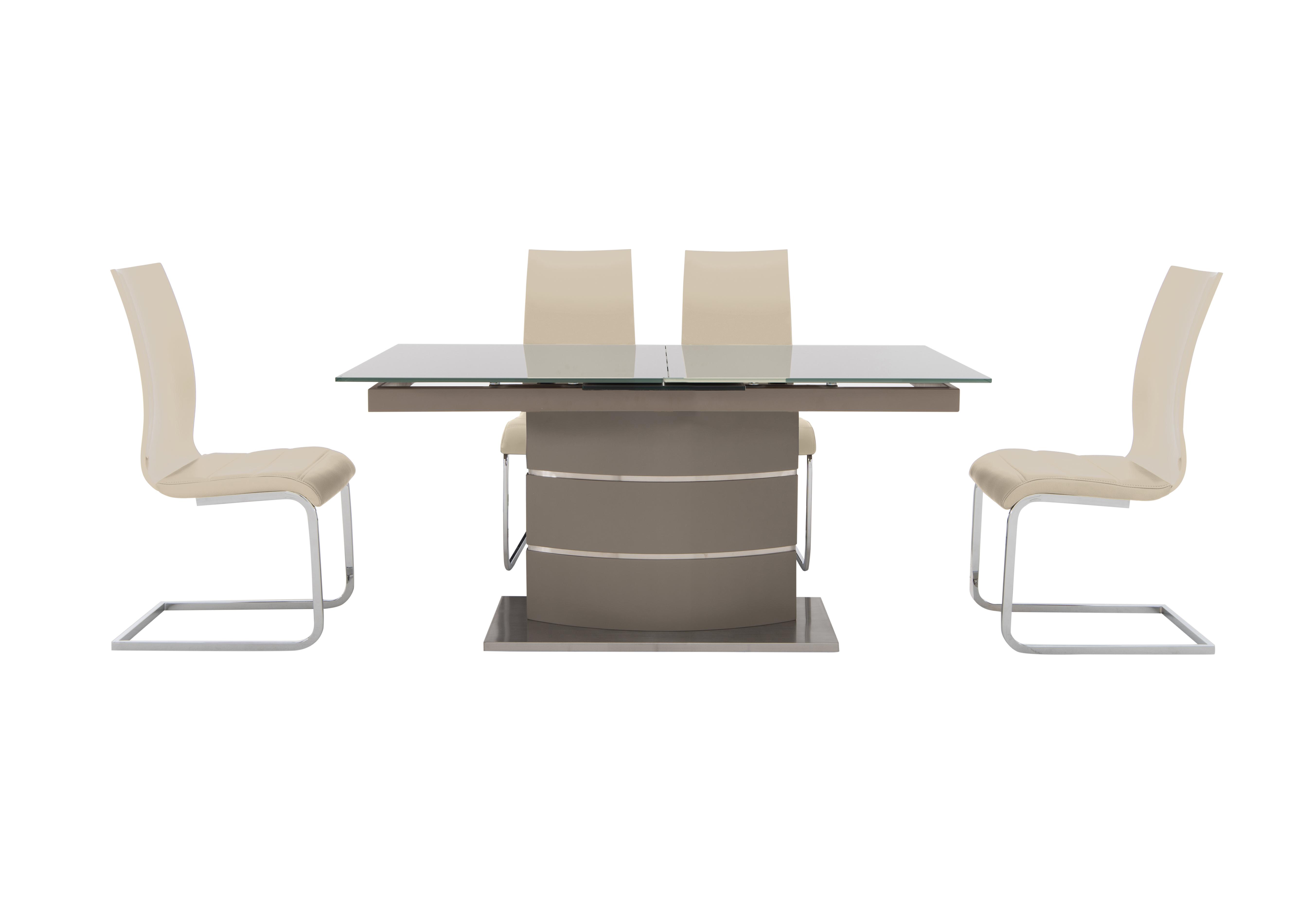 Malibu Taupe Extending Table and 4 Lacquer Dining Chairs in Cream on Furniture Village