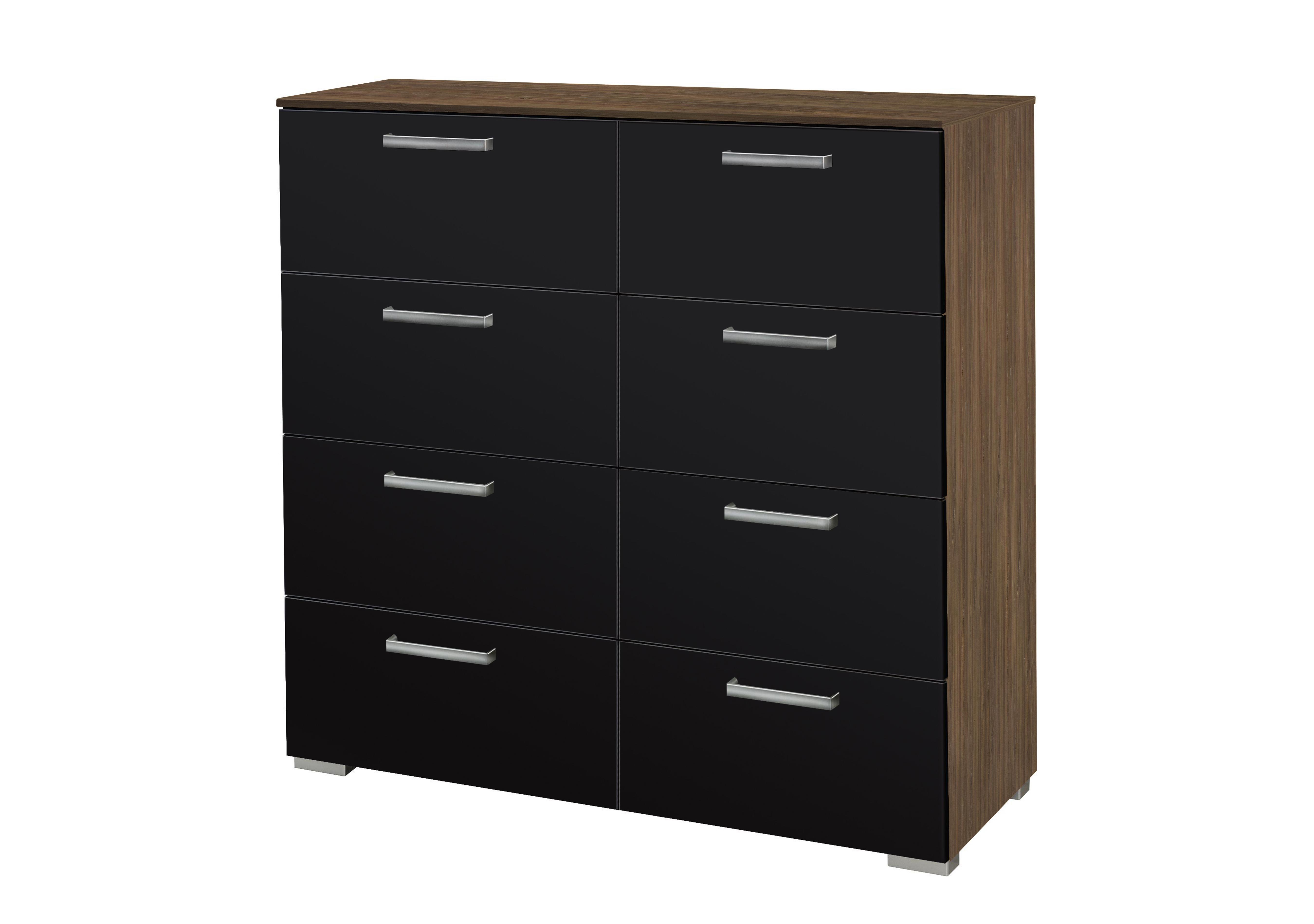 Melbourne 8 Drawer Wide Chest in Sterling Oak/High Gloss Black on Furniture Village