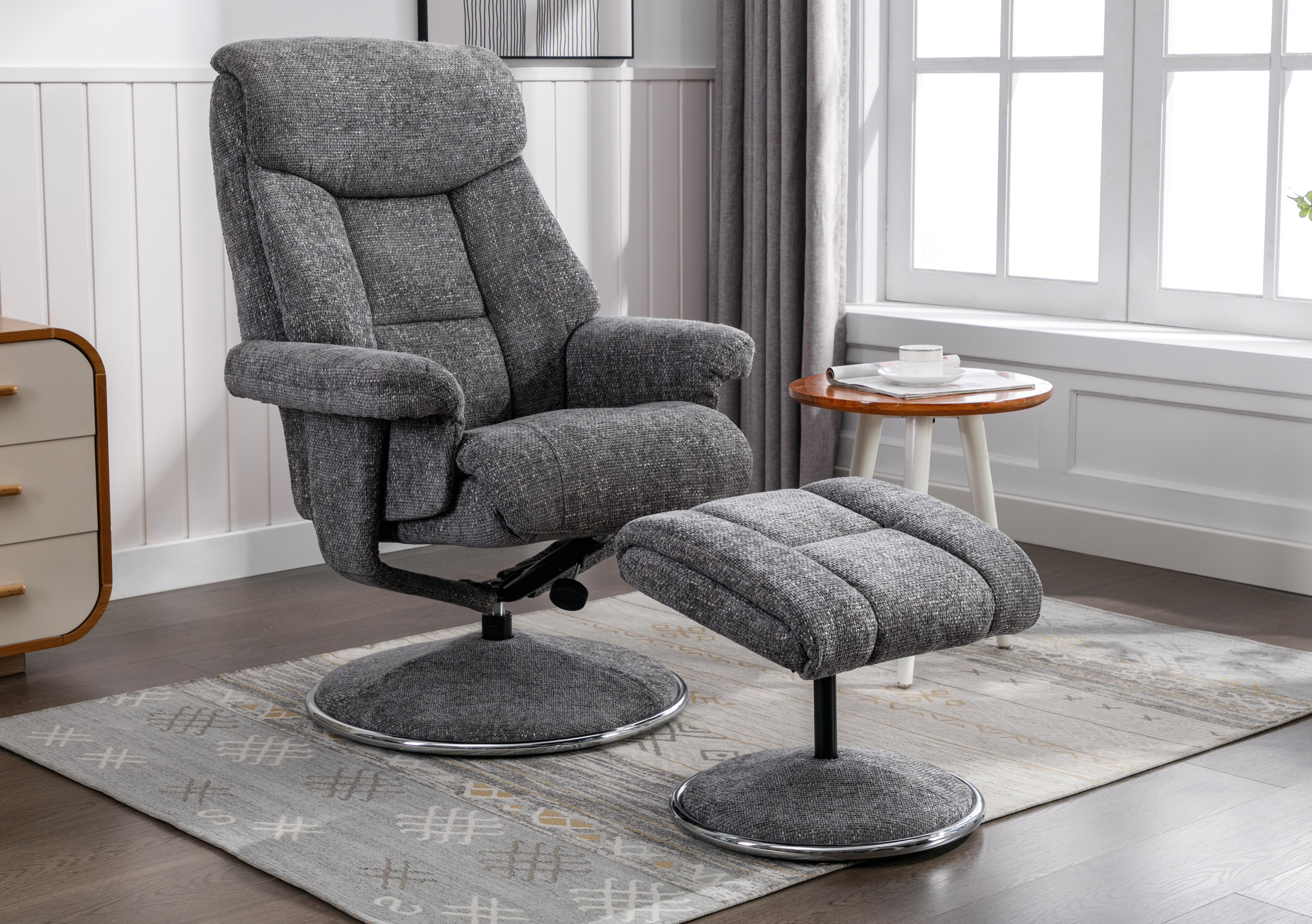 Bruges Fabric Swivel Chair and Footstool in  on Furniture Village