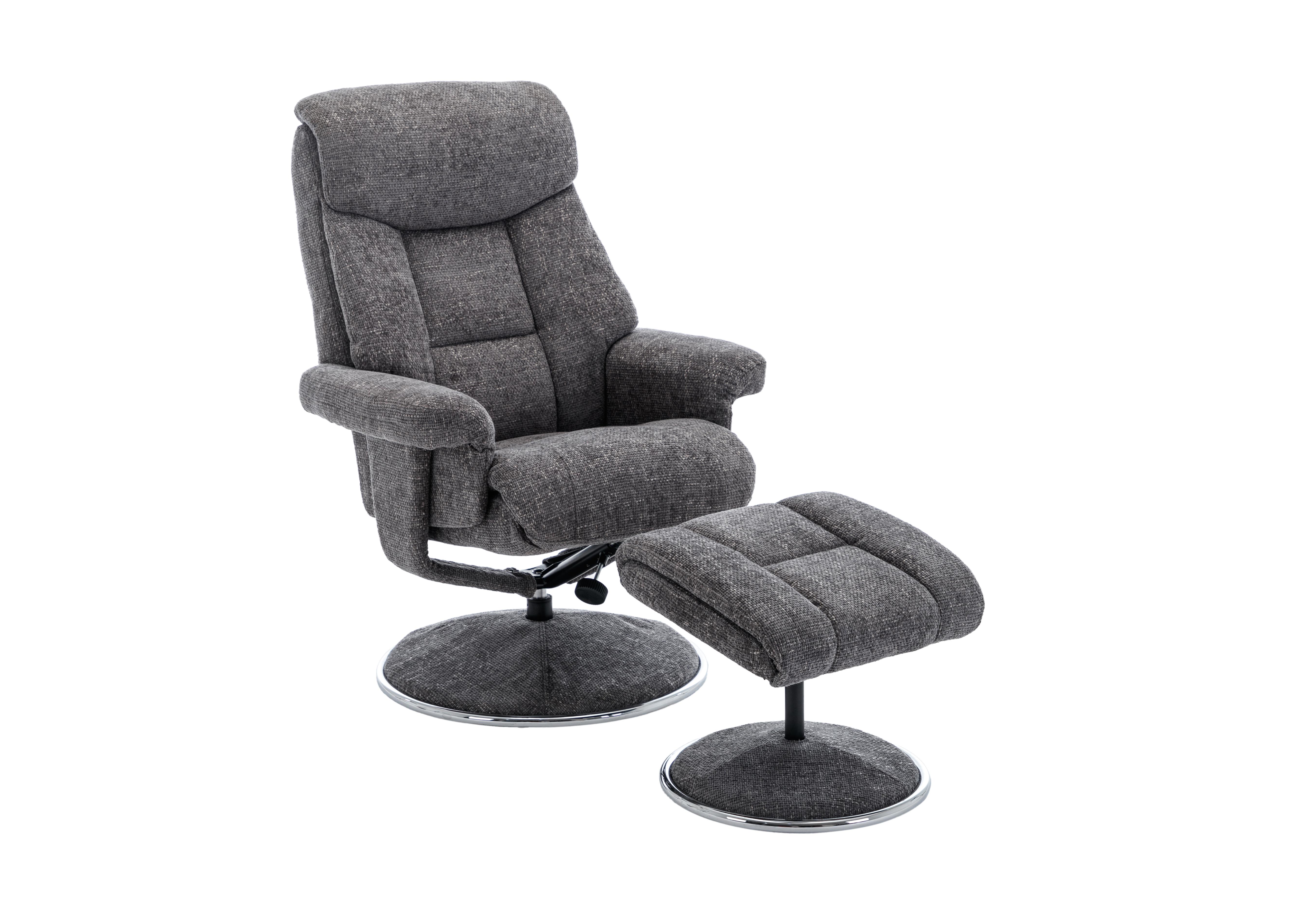 Bruges Fabric Swivel Chair and Footstool in Biarritz Flint on Furniture Village