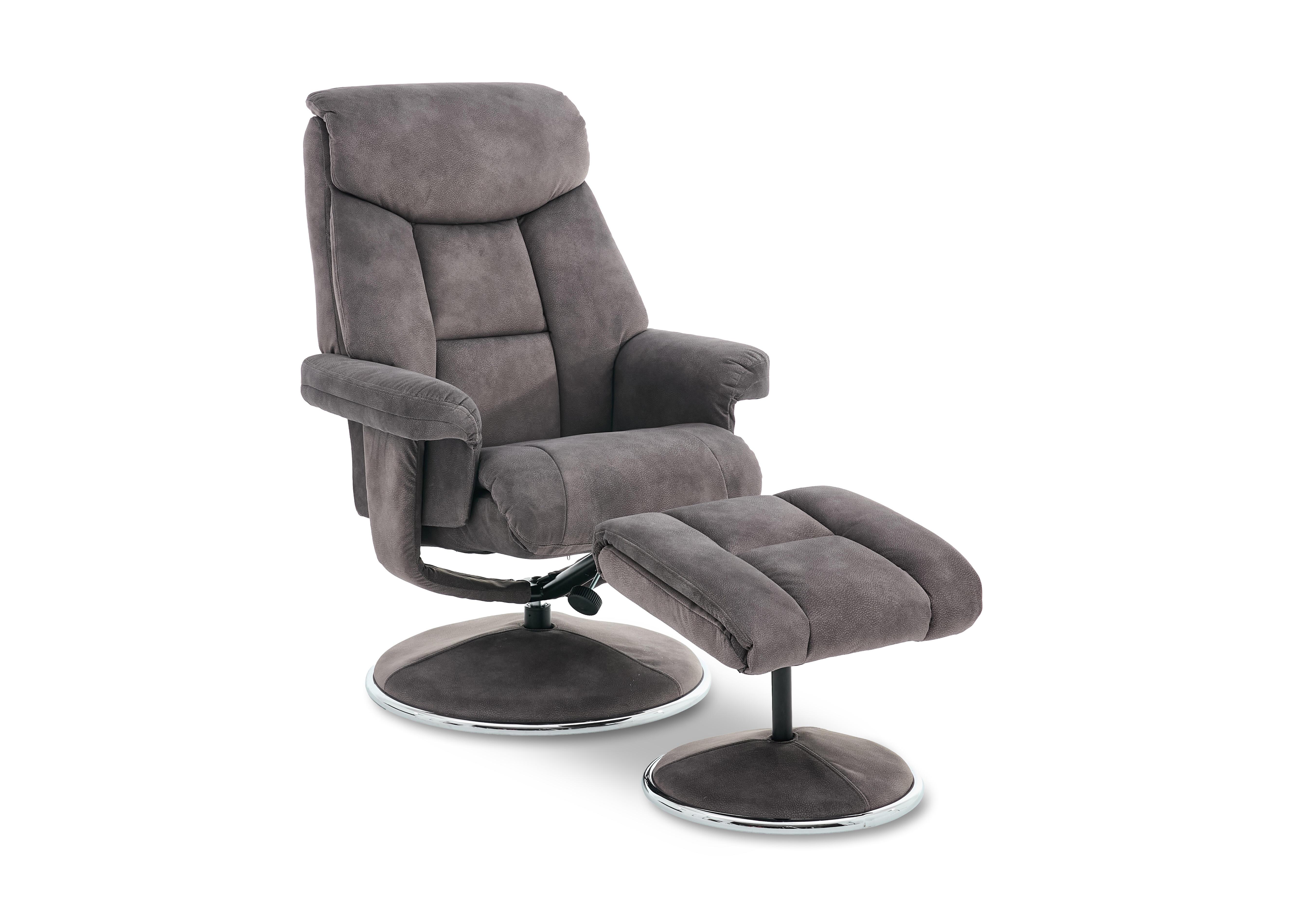 Bruges Fabric Swivel Chair and Footstool in Carbon Grey on Furniture Village