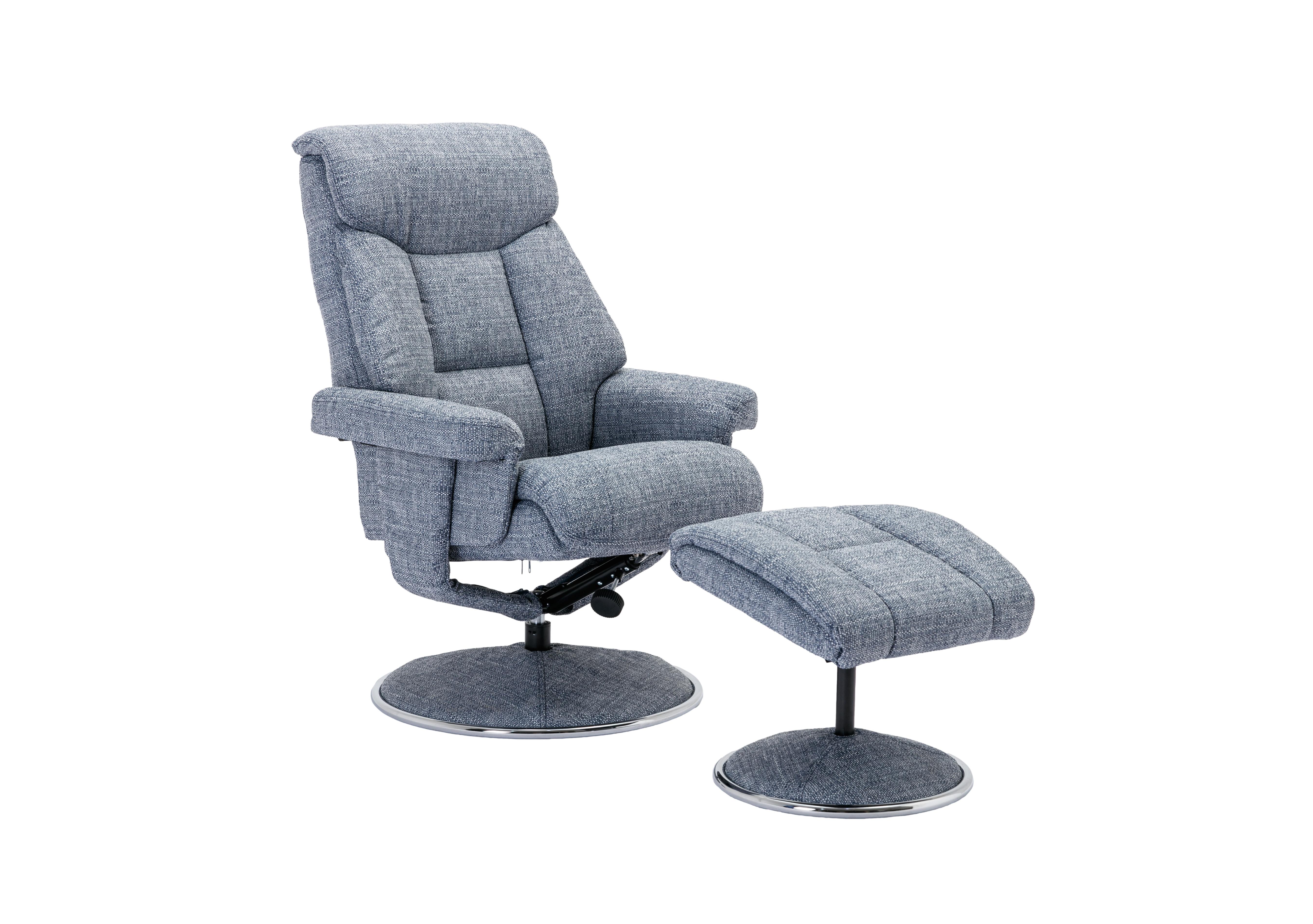 Bruges Fabric Swivel Chair and Footstool in Lisbon Marine on Furniture Village