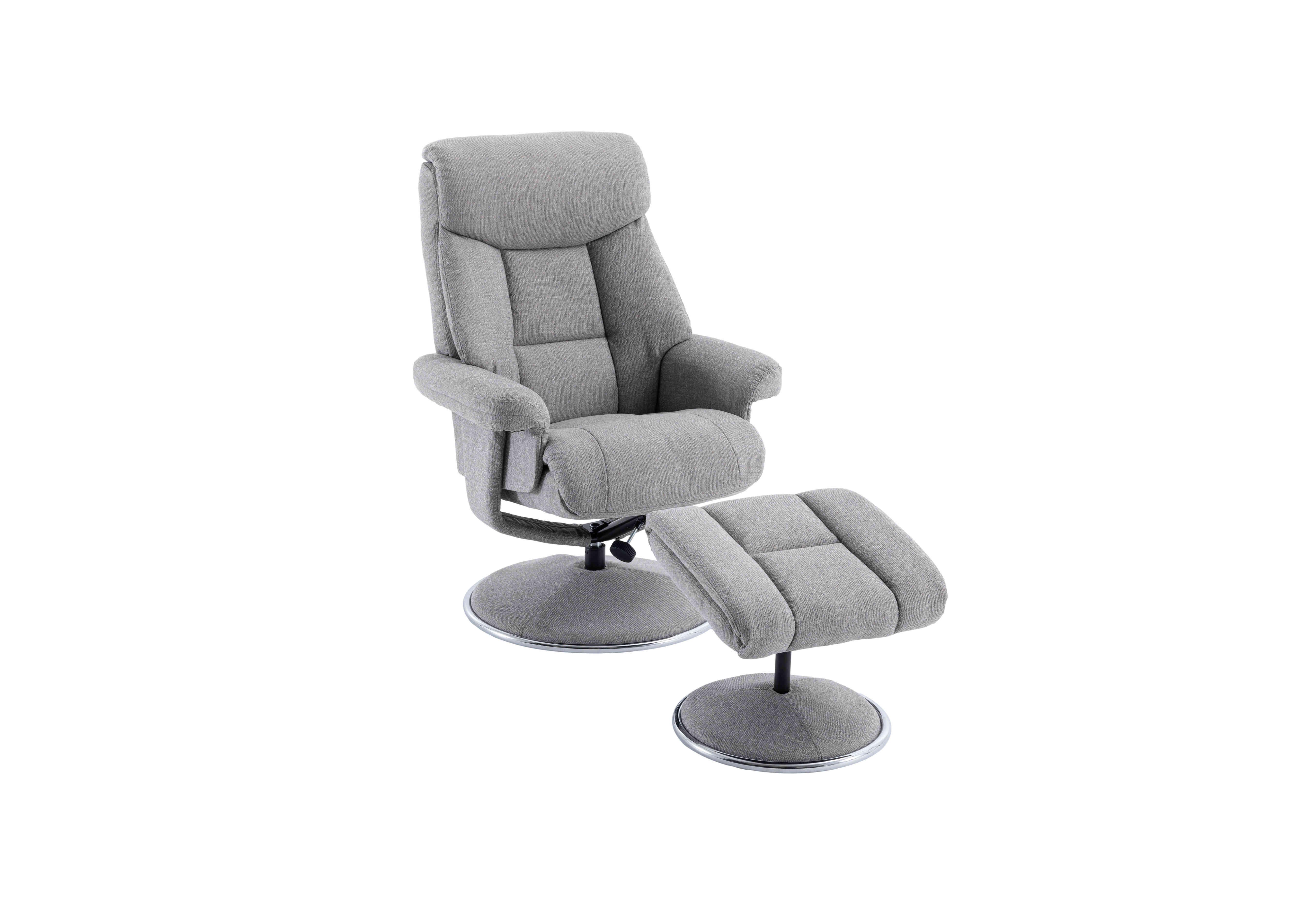 Bruges Fabric Swivel Chair and Footstool in Lisbon Silver on Furniture Village