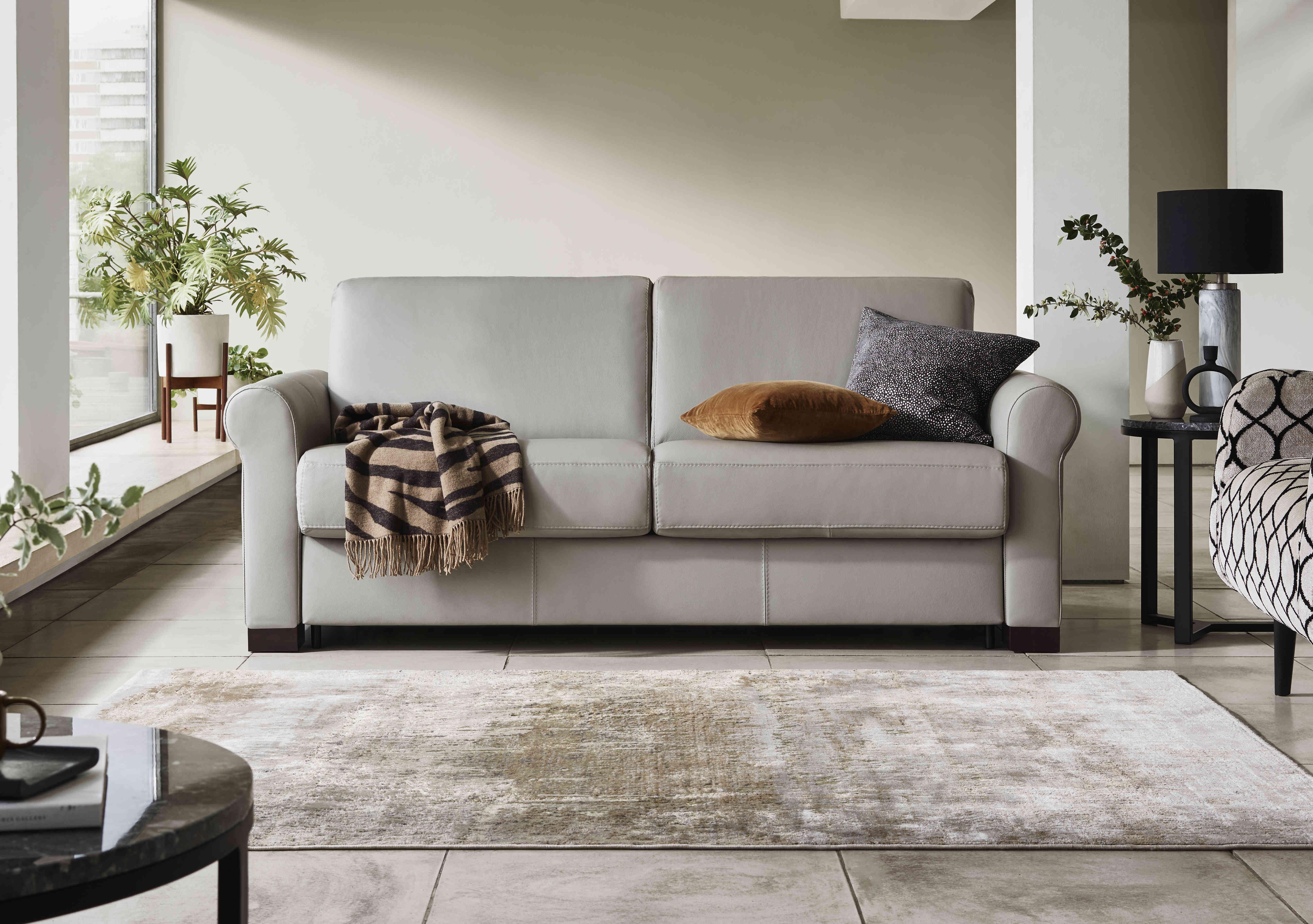 Alcova 2 Seater Leather Sofa Bed with Scroll Arms in  on Furniture Village