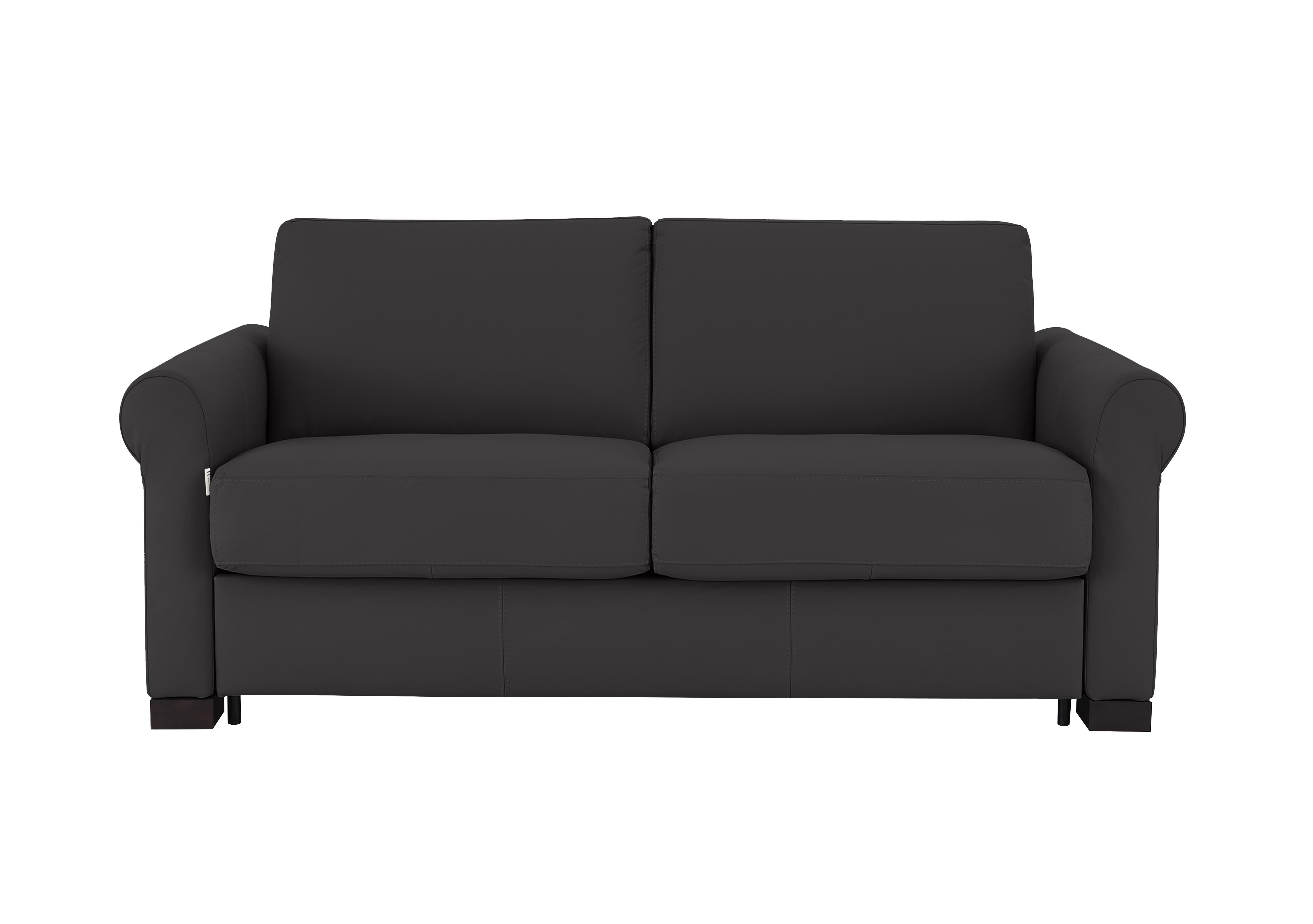 Alcova 2 Seater Leather Sofa Bed with Scroll Arms in Botero Nero 2154 on Furniture Village