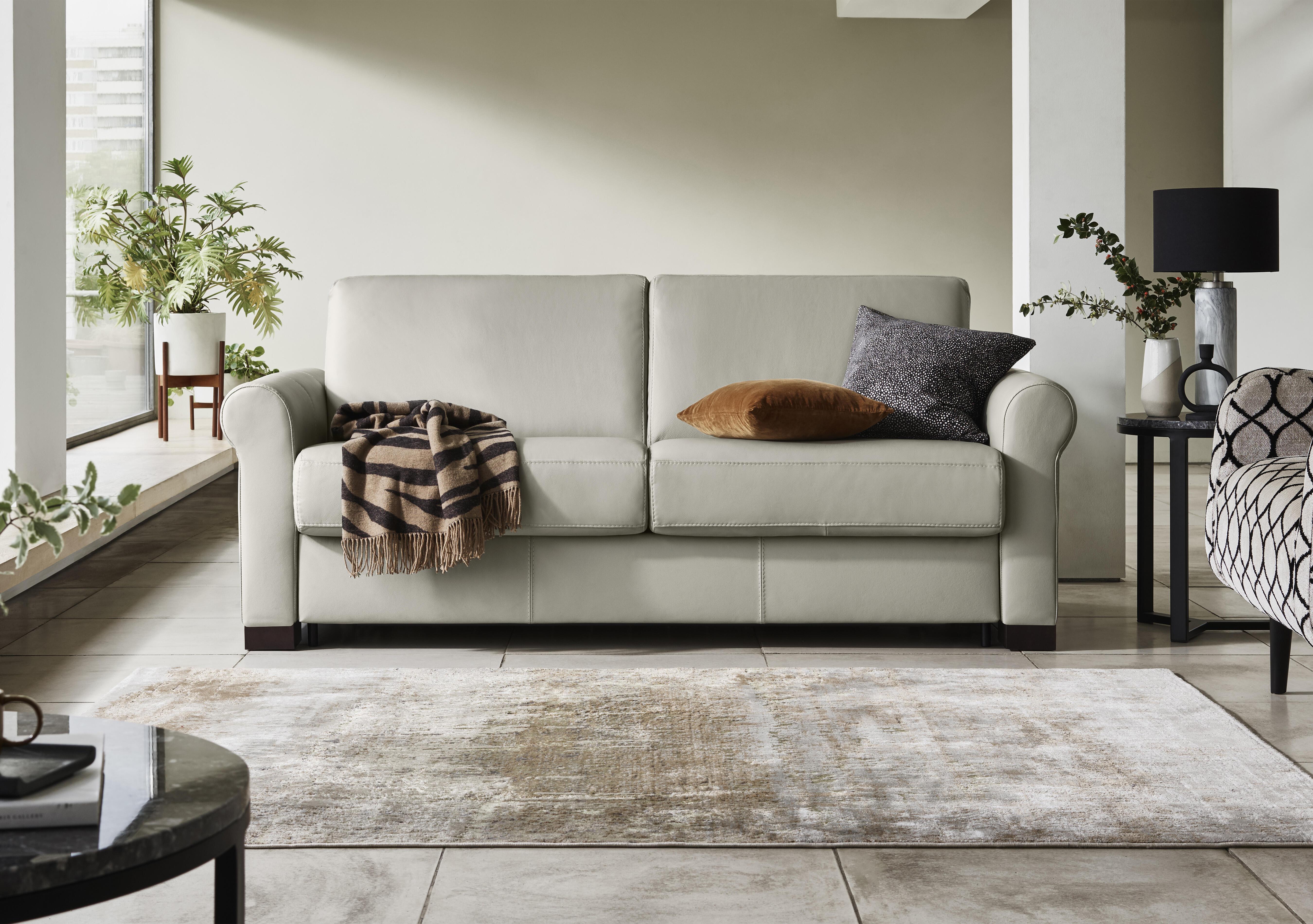 Alcova 2.5 Seater Leather Sofa Bed with Scroll Arms in  on Furniture Village
