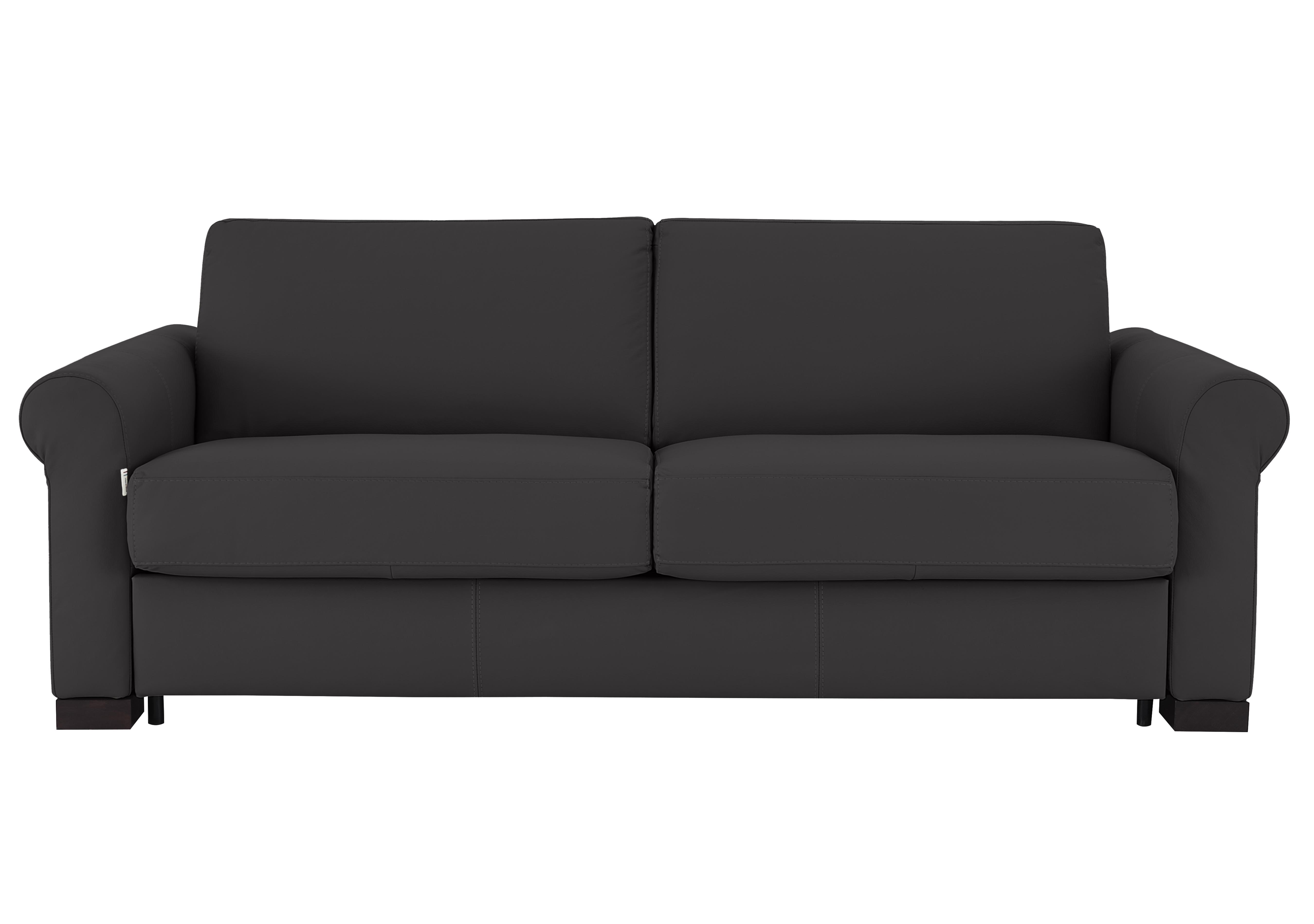 Alcova 3 Seater Leather Sofa Bed with Scroll Arms in Botero Nero 2154 on Furniture Village