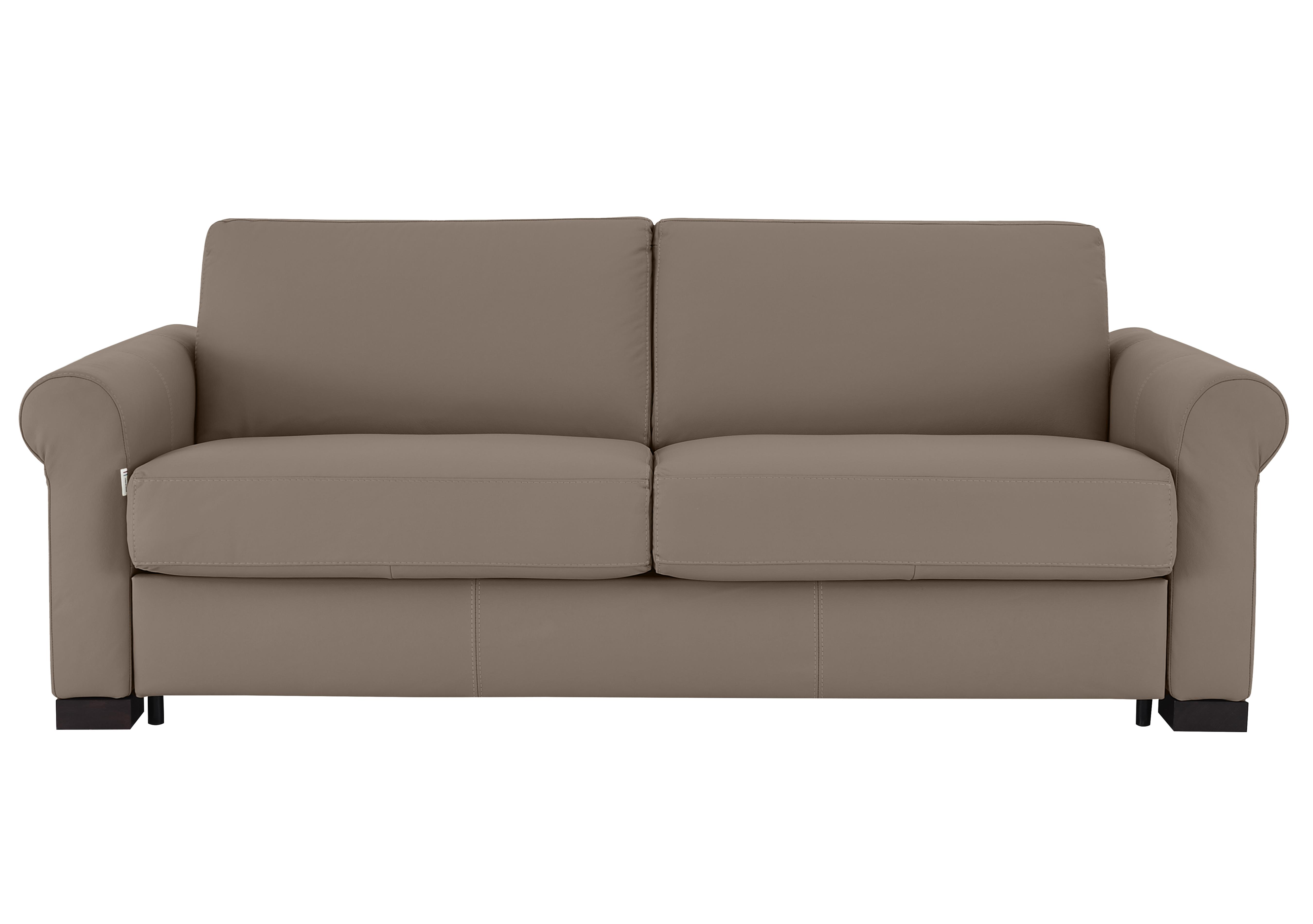 Alcova 3 Seater Leather Sofa Bed with Scroll Arms in Botero Taupe 2152 on Furniture Village
