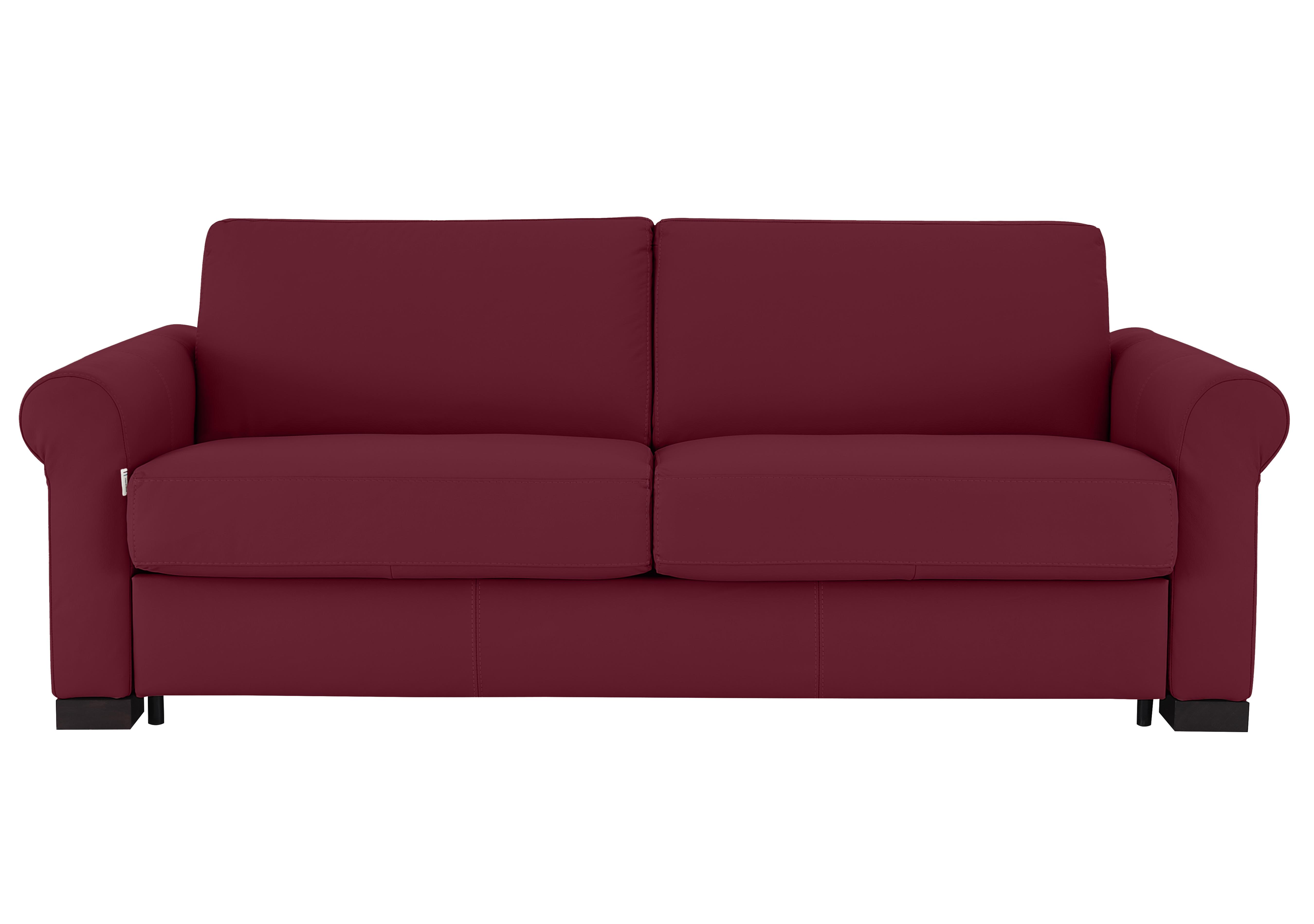 Alcova 3 Seater Leather Sofa Bed with Scroll Arms in Dali Bordeaux 1521 on Furniture Village