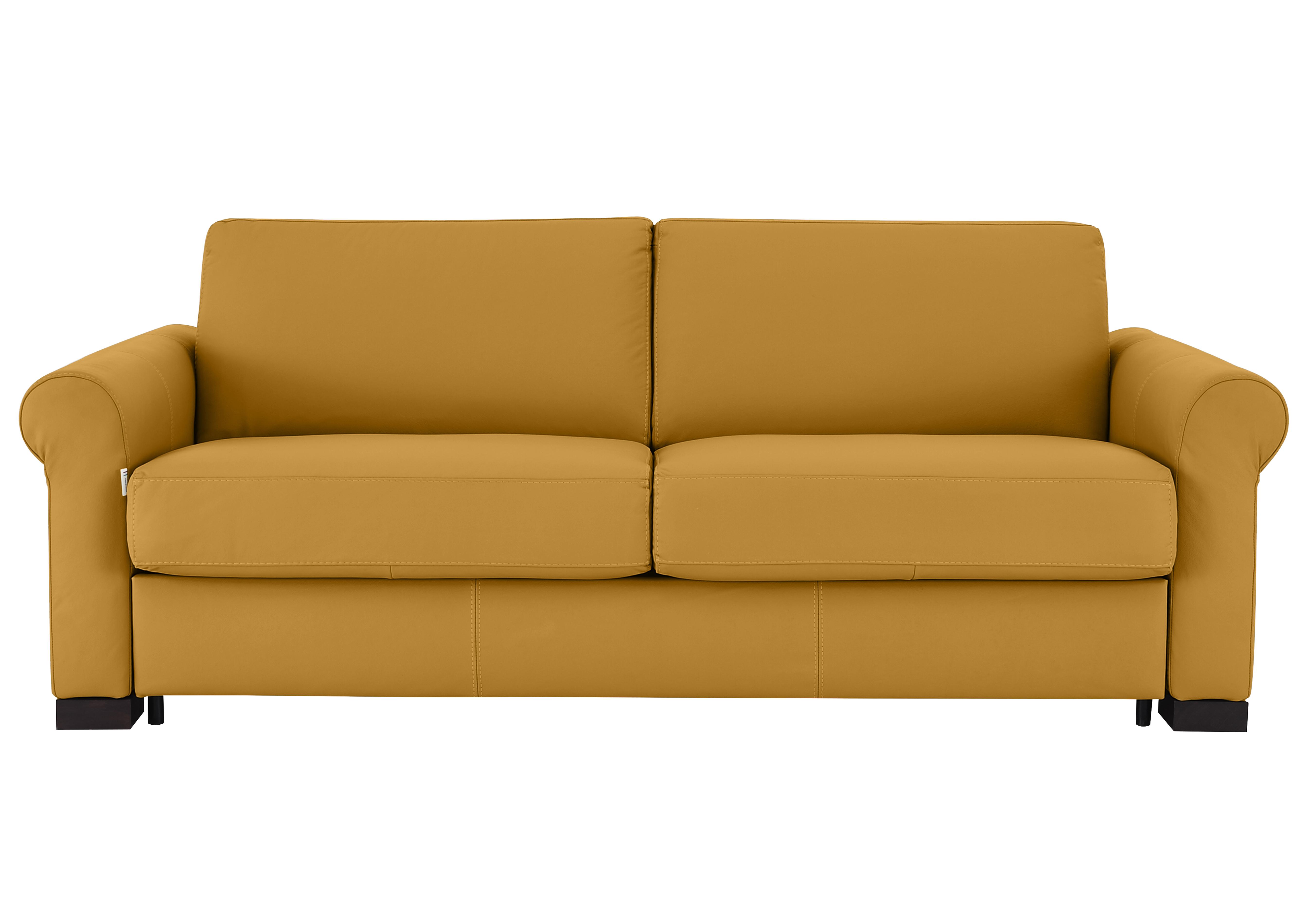 Alcova 3 Seater Leather Sofa Bed with Scroll Arms in Torello Senape 355 on Furniture Village