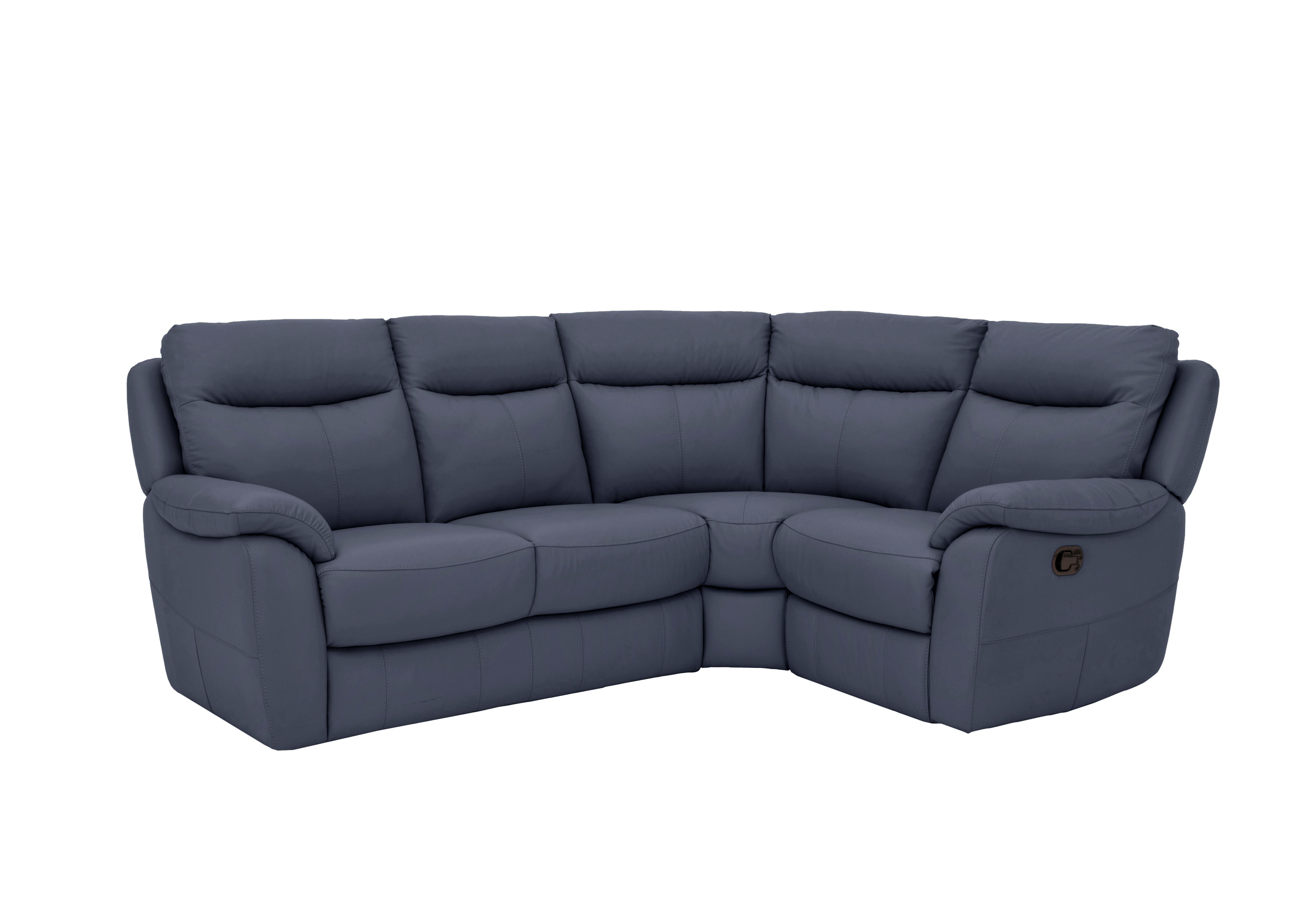 Snug Compact Leather Corner Sofa in Bv-313e Ocean Blue on Furniture Village