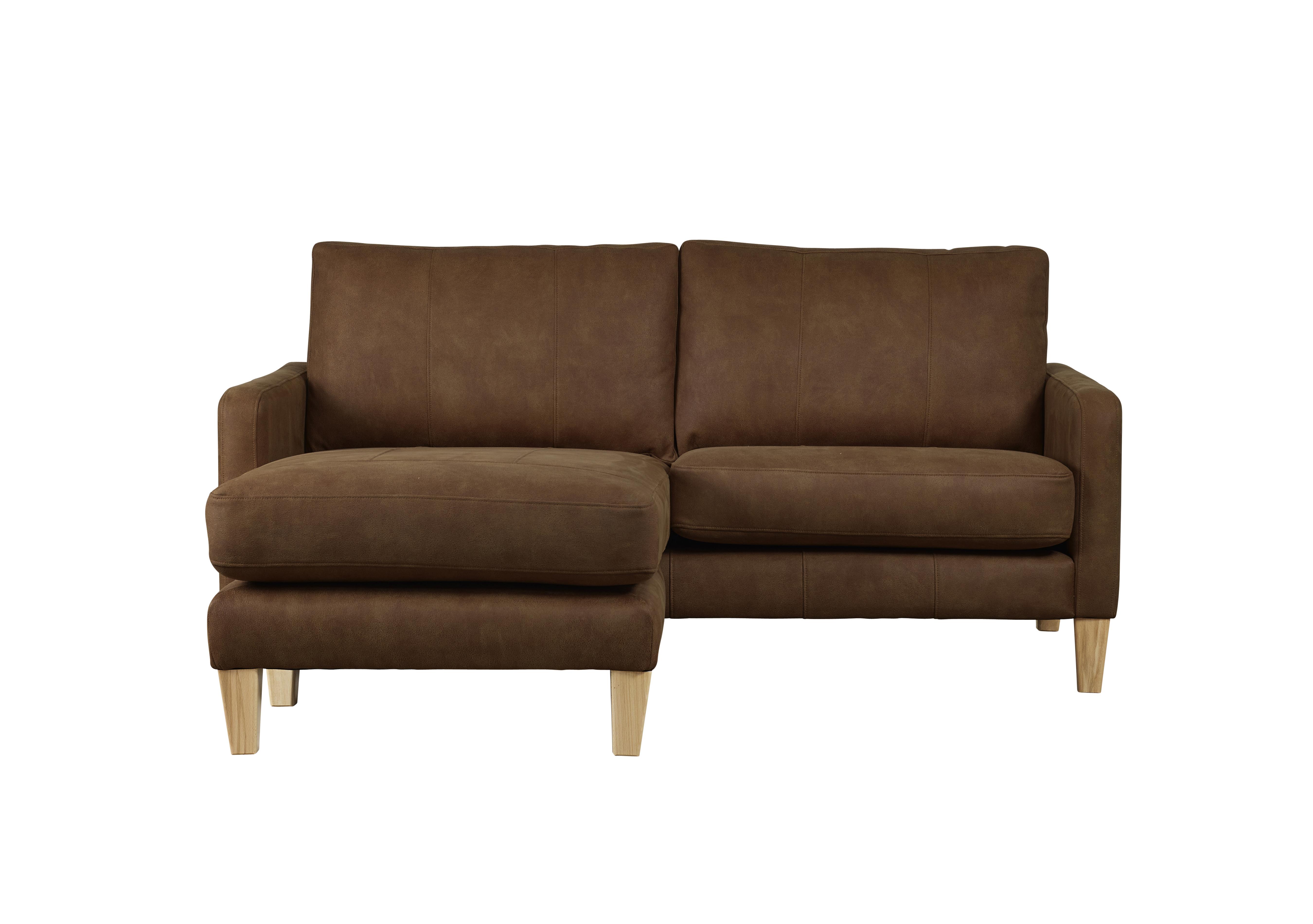 Maddox 3 Seater Leather Look Chaise End Sofa in Chocolate on Furniture Village