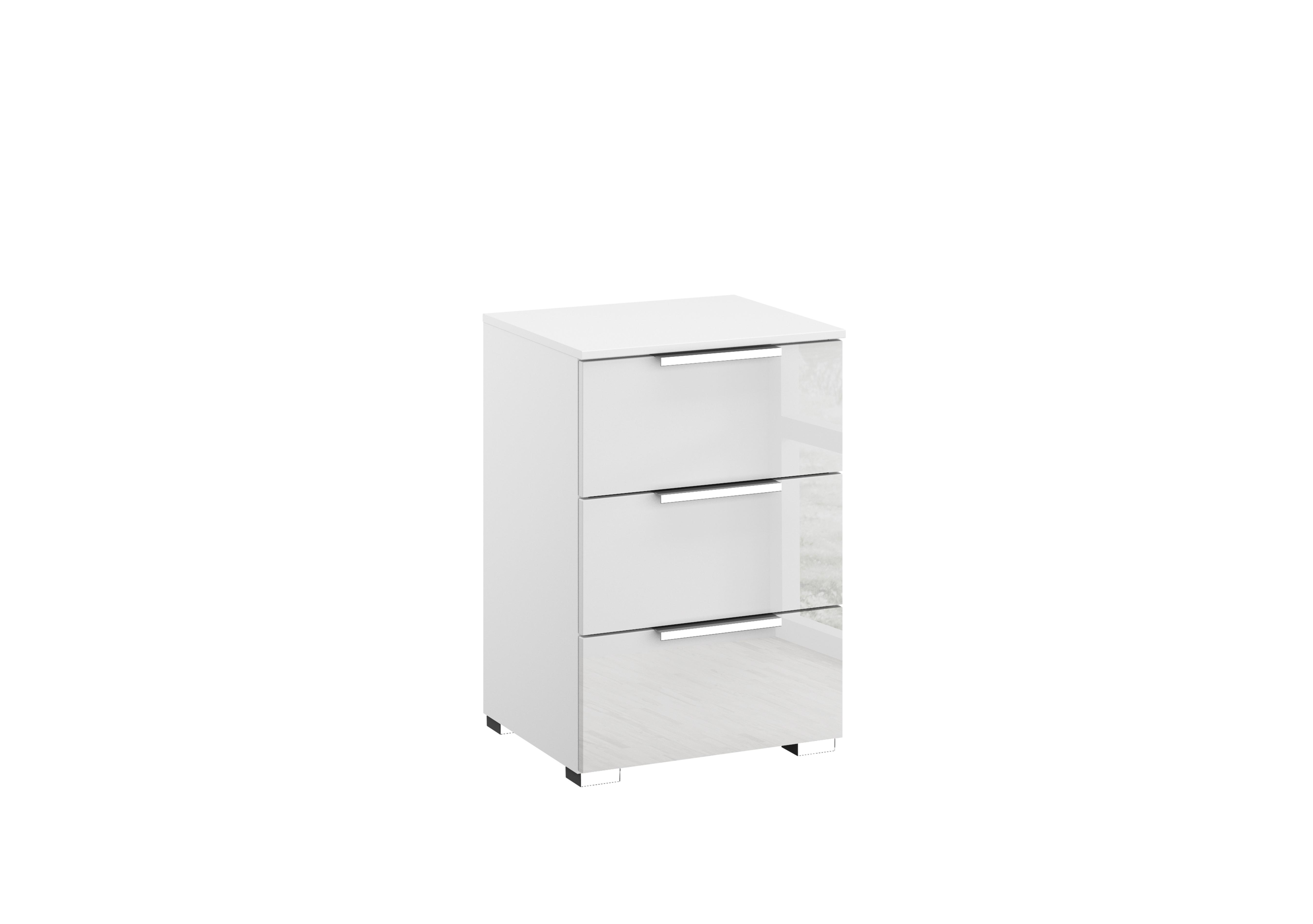 Formes Glass 3 Drawer Bedside Chest in A131b White White Front on Furniture Village
