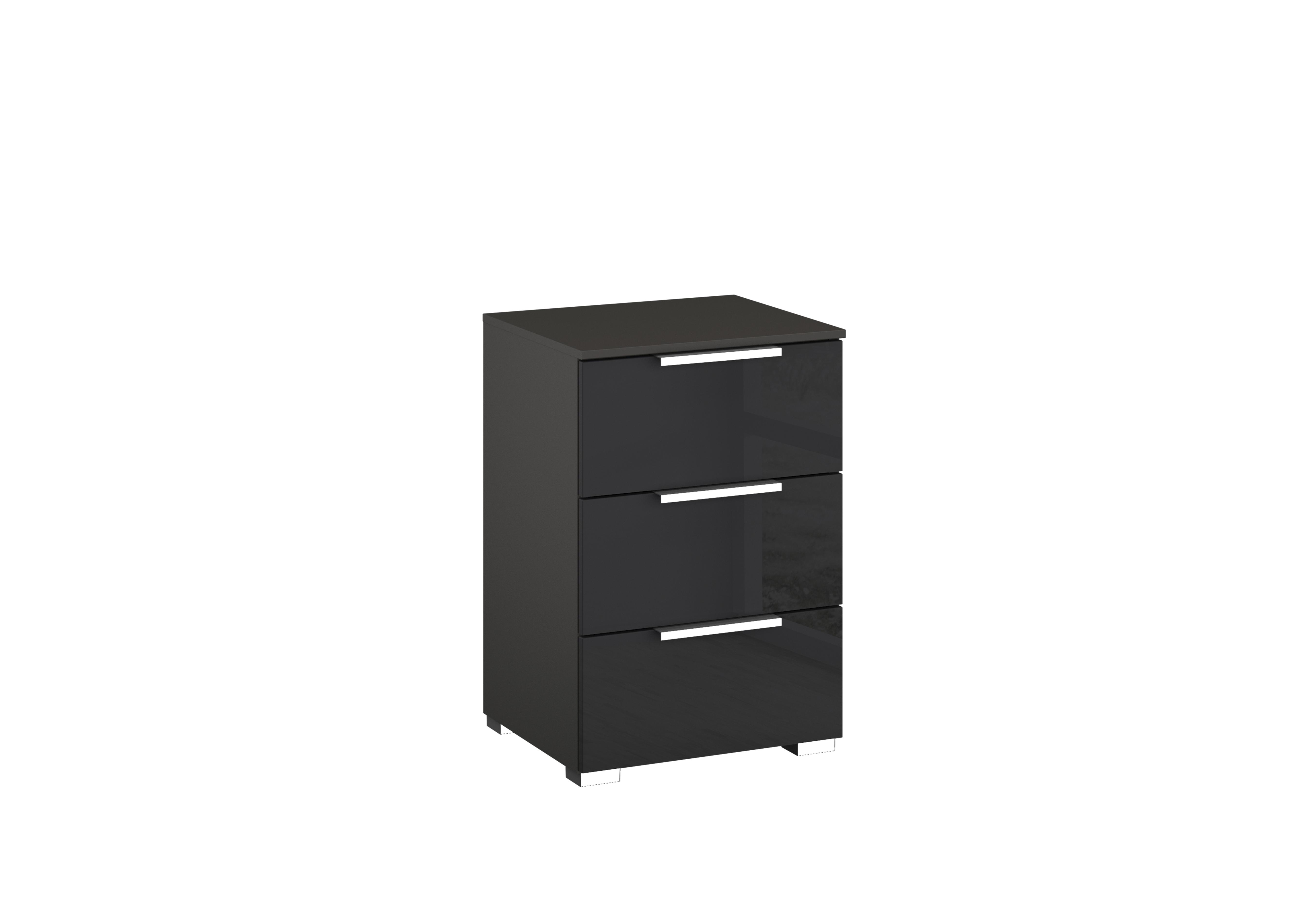 Formes Glass 3 Drawer Bedside Chest in A140b Graphite Basalt Front on Furniture Village