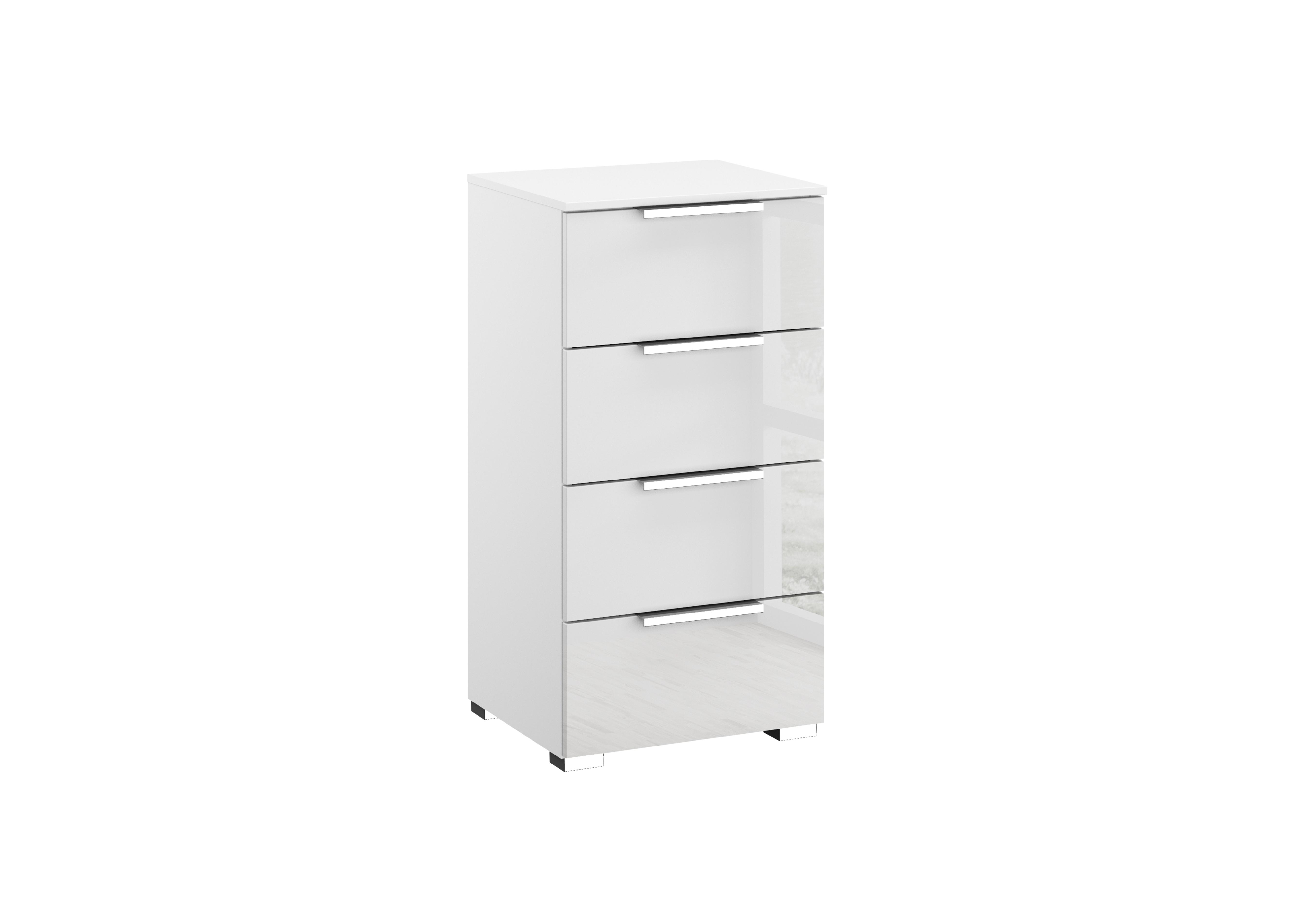 Formes Glass 4 Drawer Narrow Chest in A131b White White Front on Furniture Village