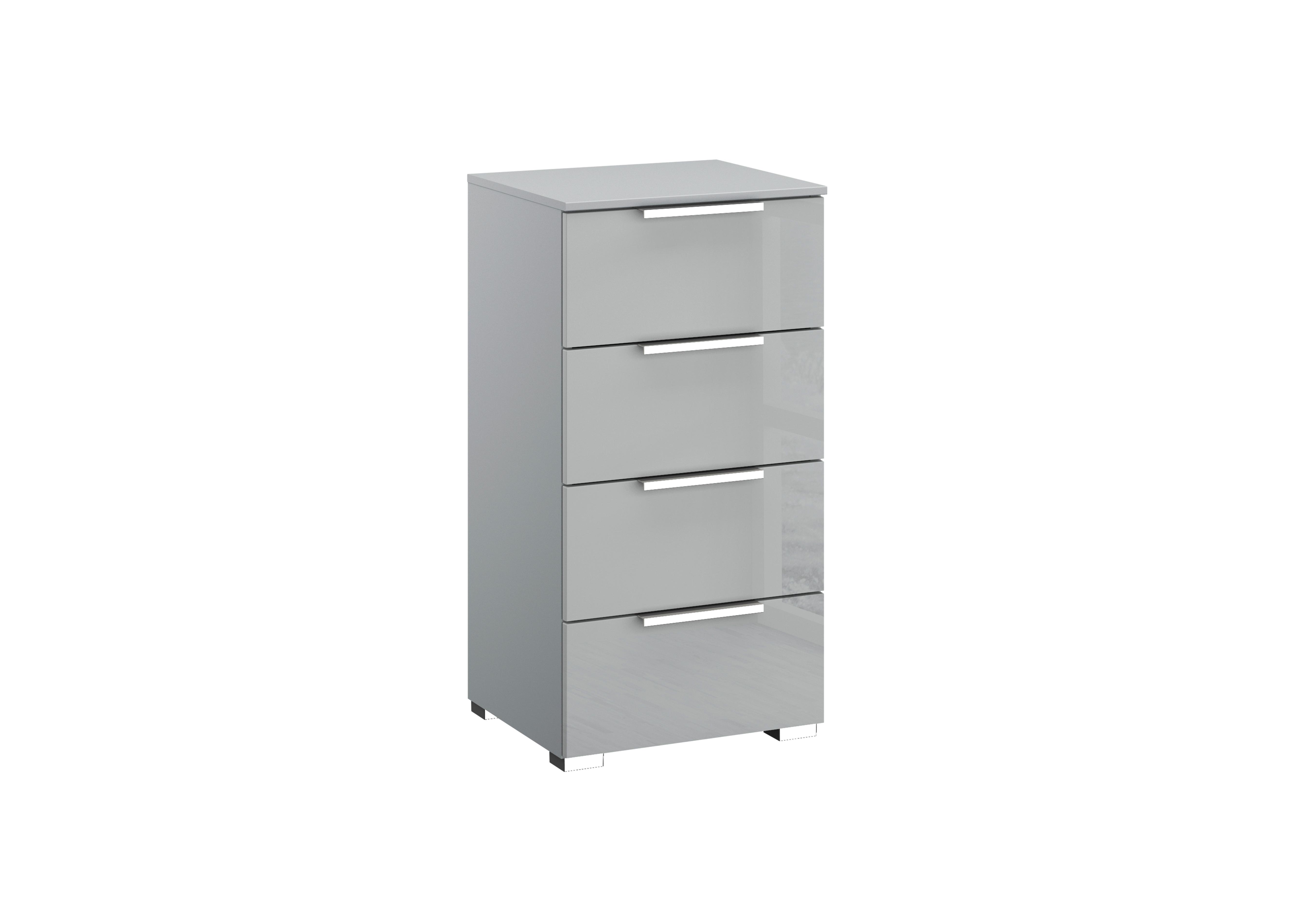 Formes Glass 4 Drawer Narrow Chest in A145b Silk Grey Silk Grey Frnt on Furniture Village