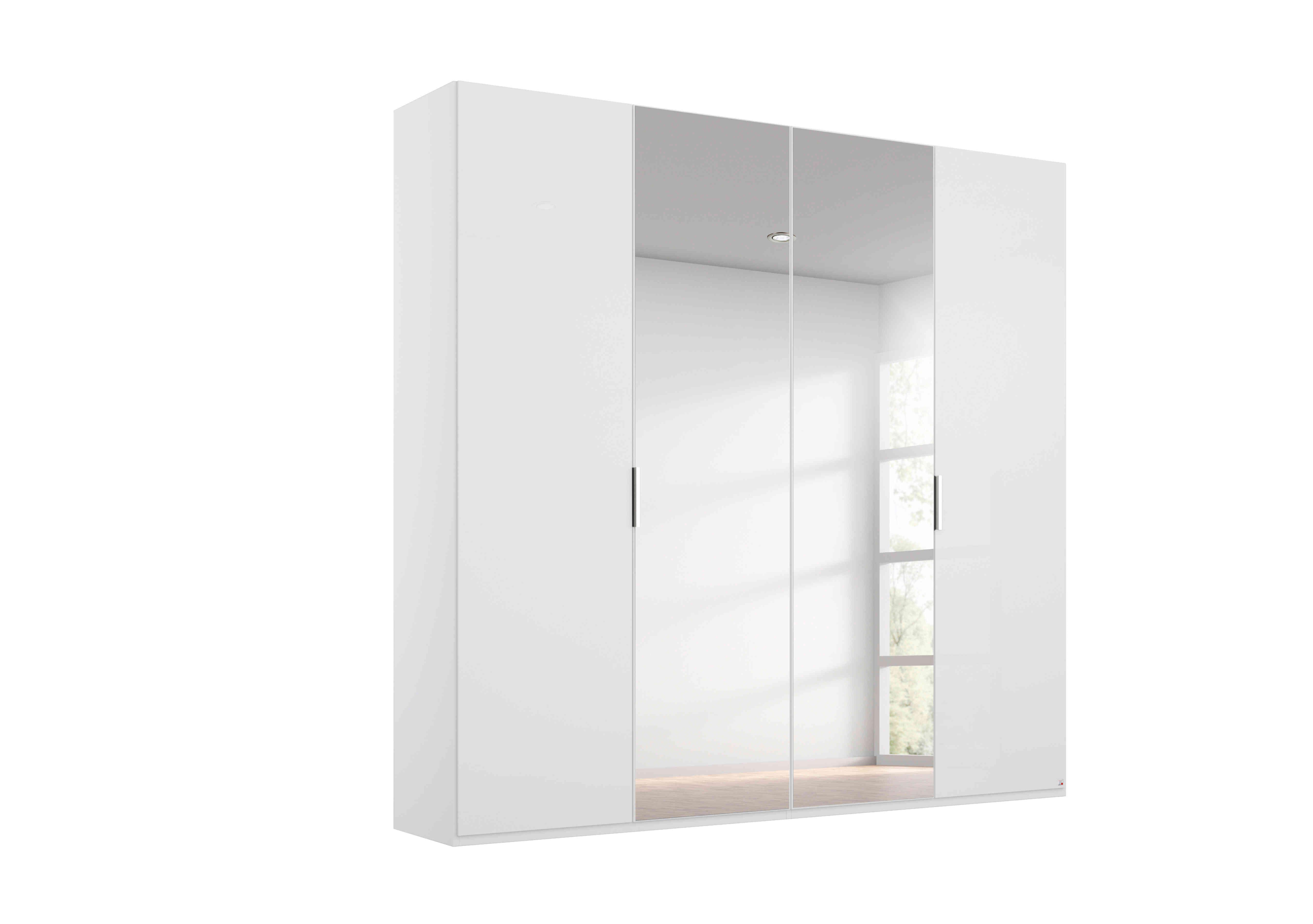 Formes 4 Door Hinged Wardrobe with 2 Glass Doors and 2 Mirrored Doors in A131b White White Front on Furniture Village